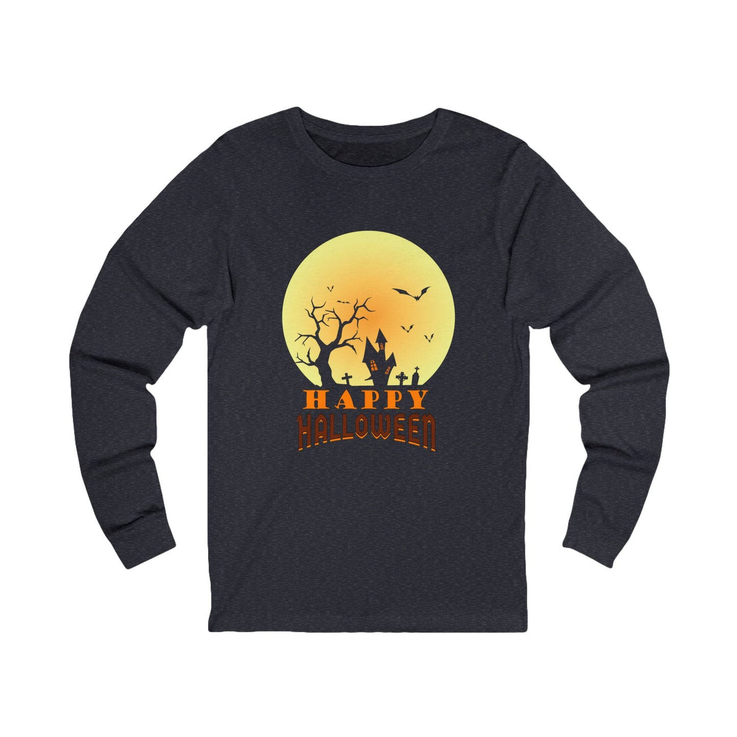Happy Halloween Unisex Long Sleeve Tee π Shadows, Steel & Pumpkin Fire