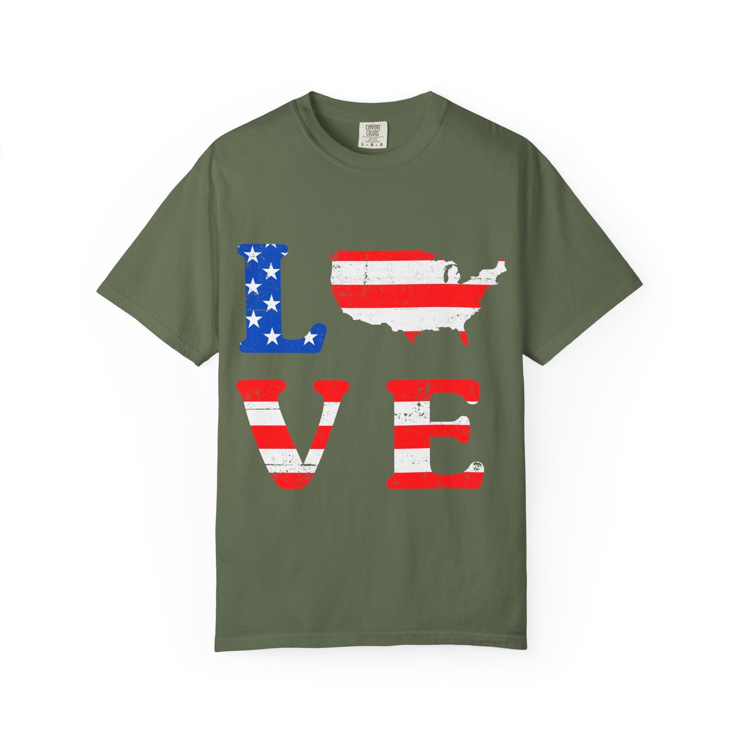 Patriotic Love T-Shirt, Unisex Tee, USA Graphic Shirt, Independence Day Apparel, Love America Shirt