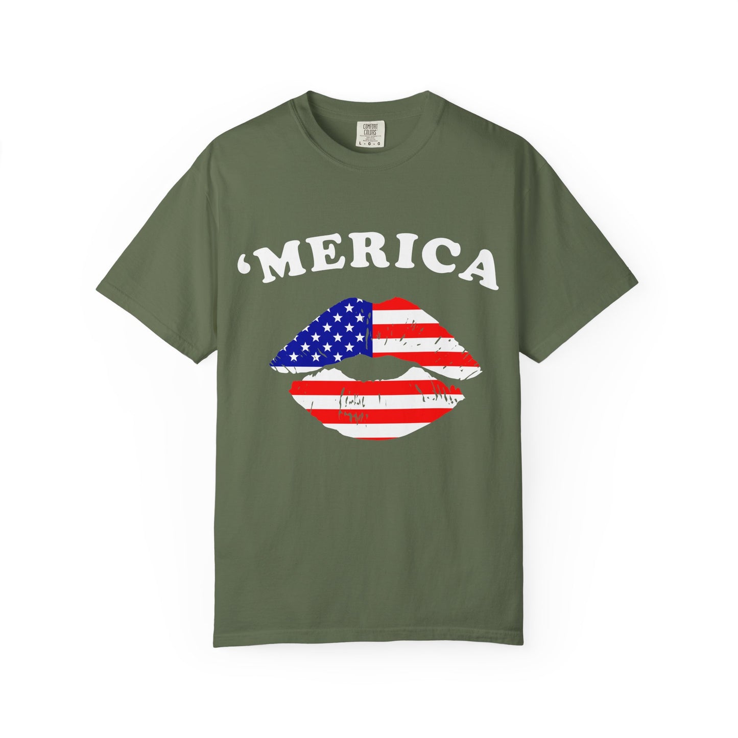‘Merica Lips T-Shirt – Patriotic Kiss Tee for Women Who Love Their Country Loud & Proud