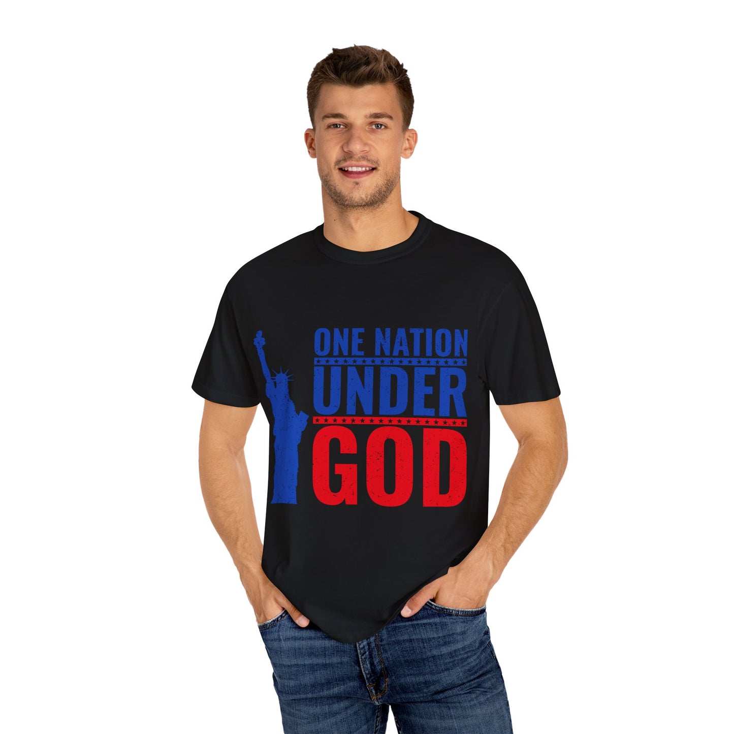 One Nation Under God T-Shirt – Patriotic Christian Tee with Statue of Liberty Design
