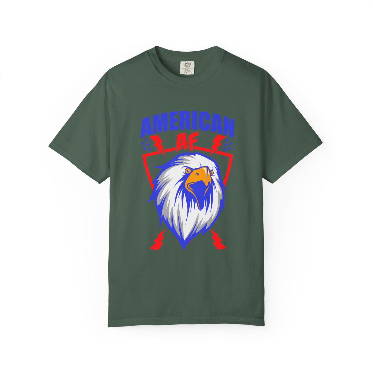 Patriotic T-Shirt with Eagle Design, American AF Tee for Independence Day, Casual Wear, Gift for Veterans, Summer Outing