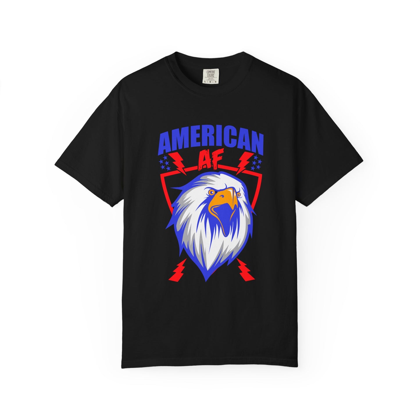 Patriotic T-Shirt with Eagle Design, American AF Tee for Independence Day, Casual Wear, Gift for Veterans, Summer Outing