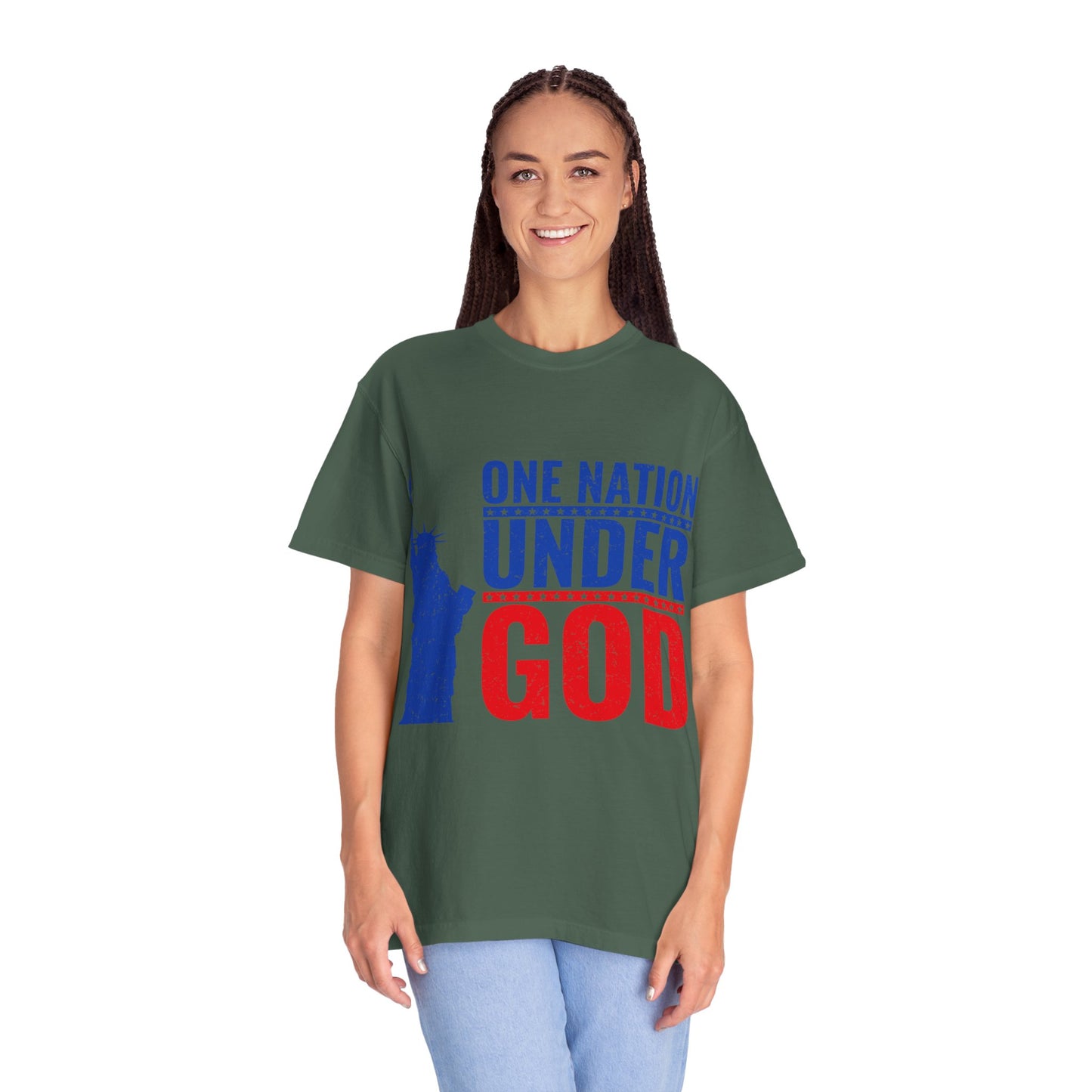 One Nation Under God T-Shirt – Patriotic Christian Tee with Statue of Liberty Design