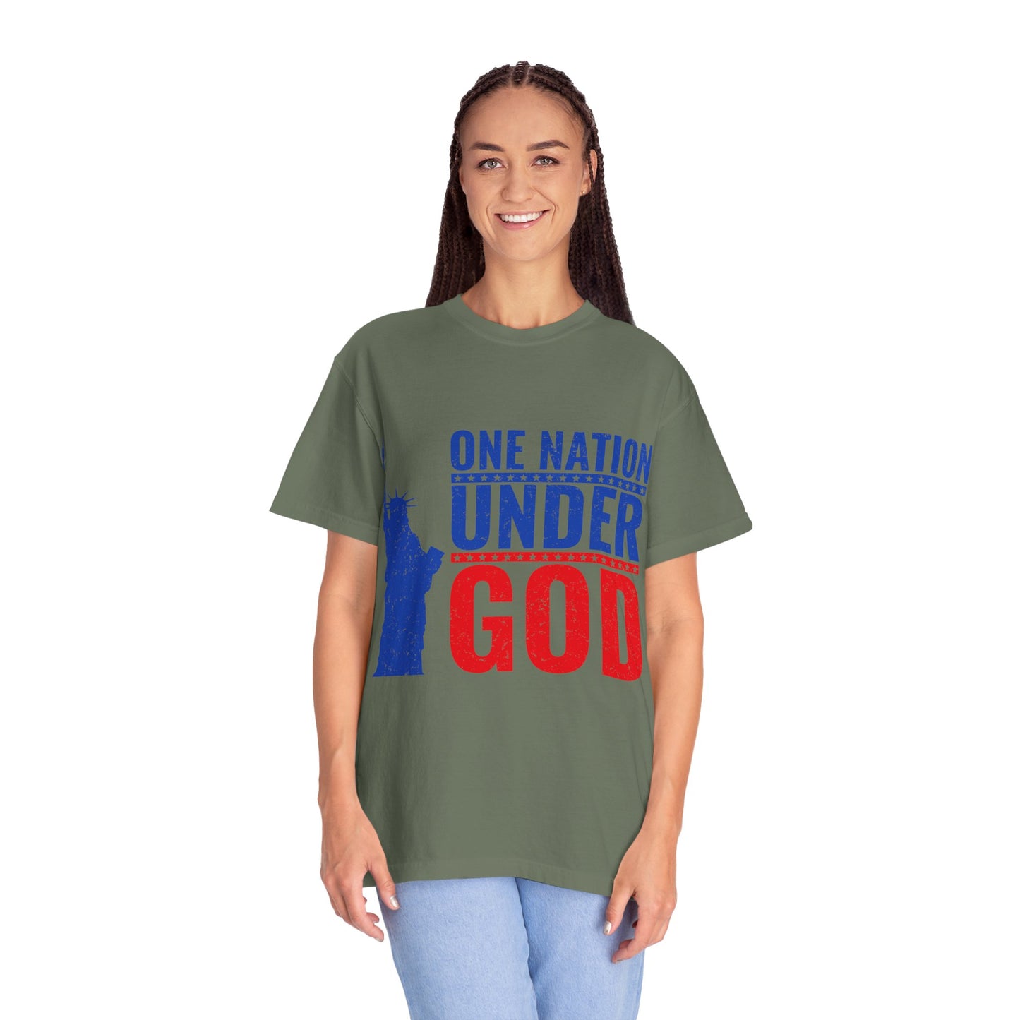 One Nation Under God T-Shirt – Patriotic Christian Tee with Statue of Liberty Design