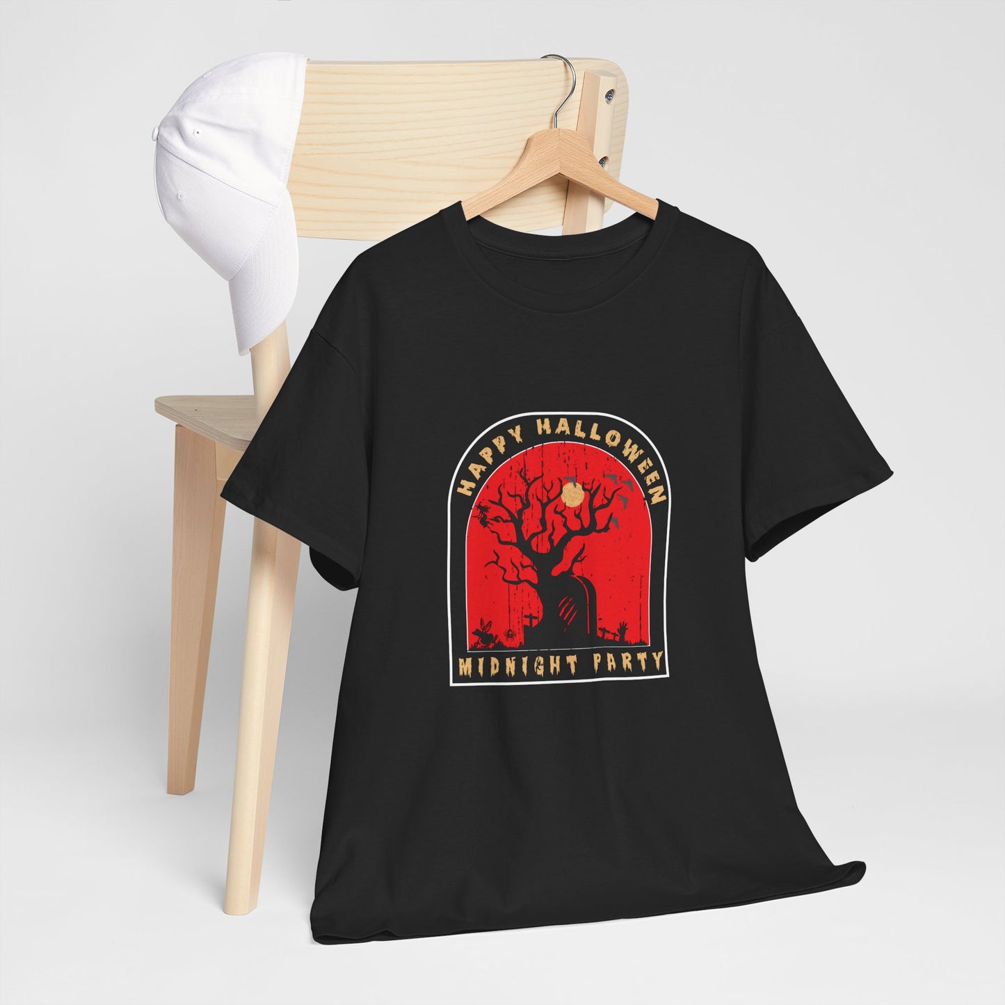 🕷️ “Happy Halloween Midnight Party” Haunted Tree Graveyard Tee 🌕