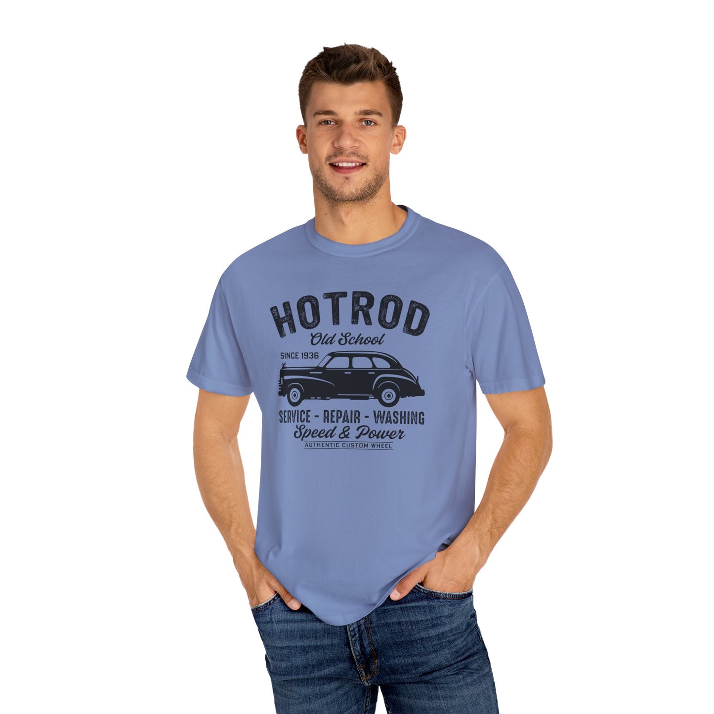 Vintage Hot Rod T-Shirt, Unisex Garment-Dyed Tee, Car Enthusiast Apparel, Retro Vehicle Shirt, Classic Car Lover Gift