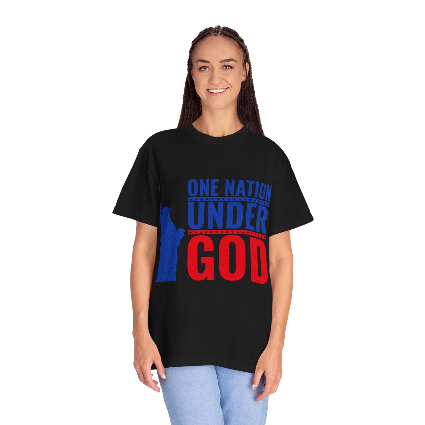 One Nation Under God T-Shirt – Patriotic Christian Tee with Statue of Liberty Design