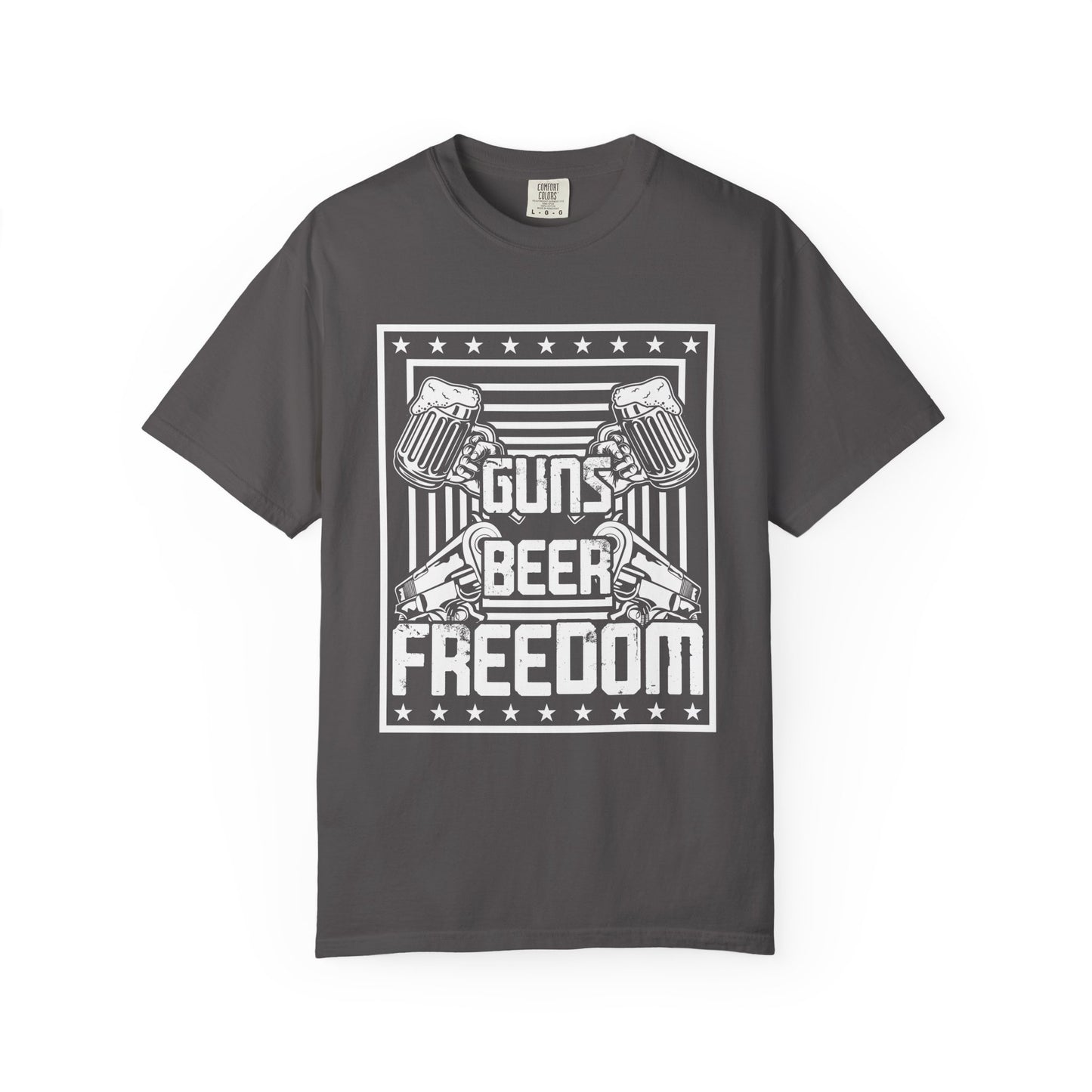Guns Beer Freedom Graphic T-Shirt, Unisex Tee for Beer Lovers, Patriotic Shirt, Casual Everyday Wear, Independence Day Gift