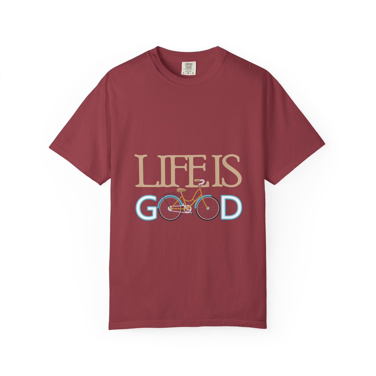 Life is Good Bicycle T-shirt | Unisex Garment-Dyed Tee for Casual Wear, Gift for Cyclists, Everyday Comfort Apparel