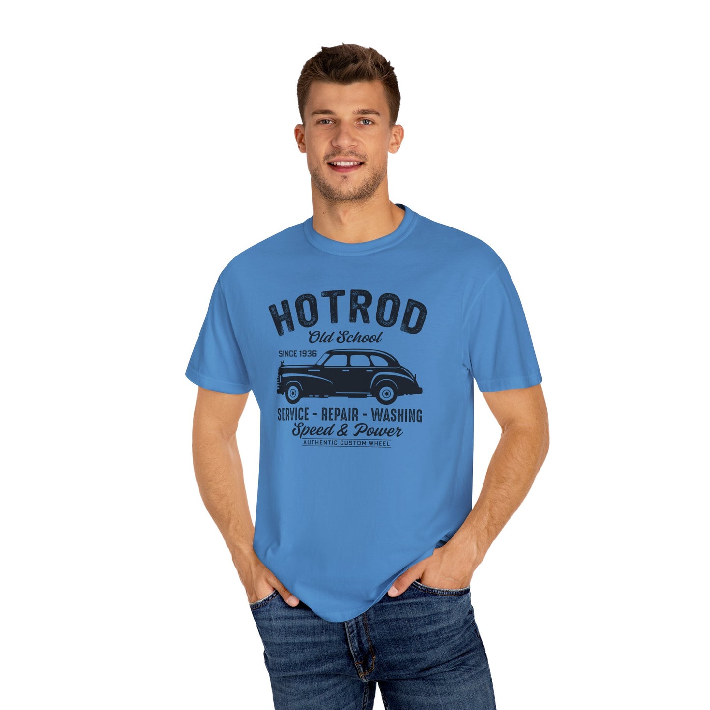 Vintage Hot Rod T-Shirt, Unisex Garment-Dyed Tee, Car Enthusiast Apparel, Retro Vehicle Shirt, Classic Car Lover Gift