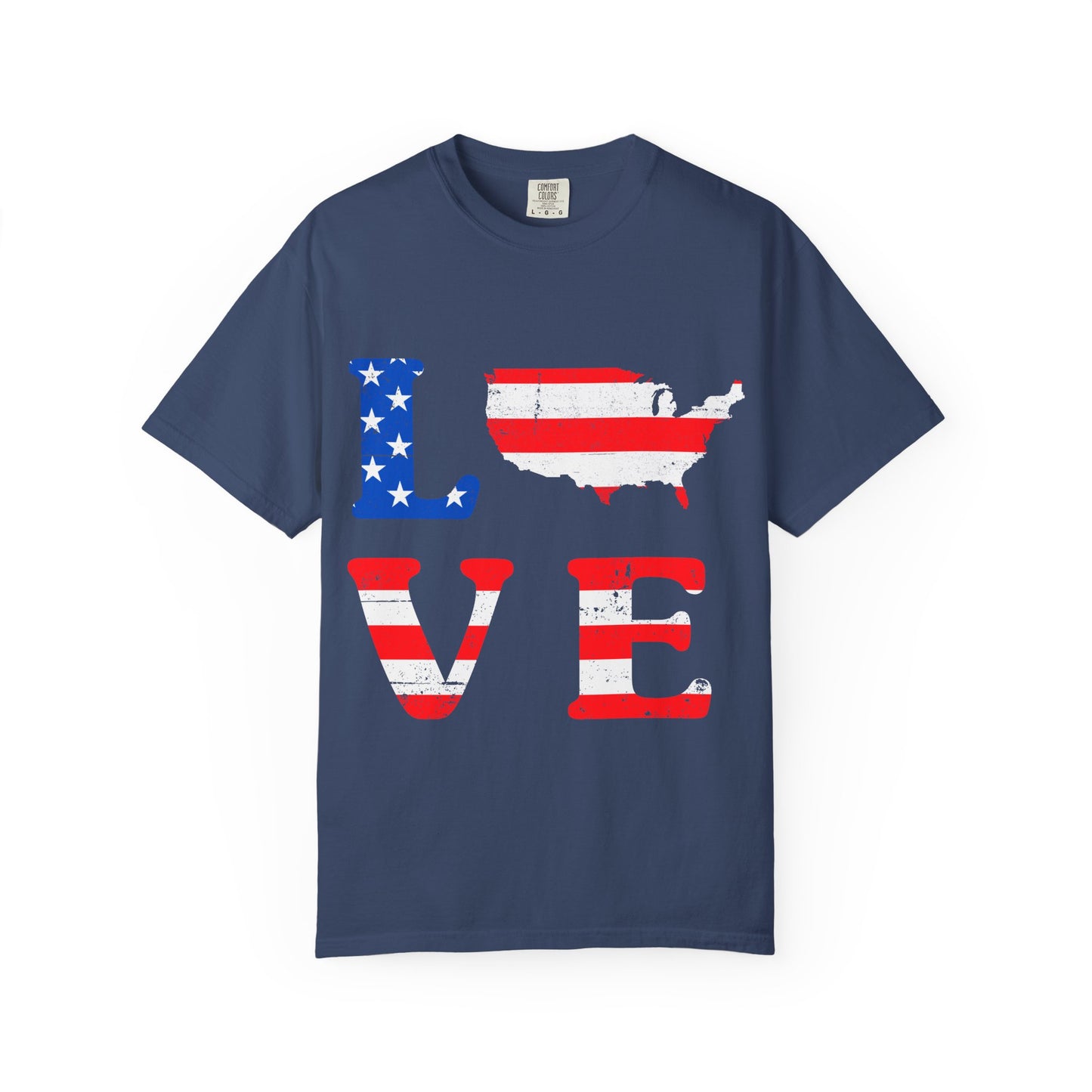Patriotic Love T-Shirt, Unisex Tee, USA Graphic Shirt, Independence Day Apparel, Love America Shirt
