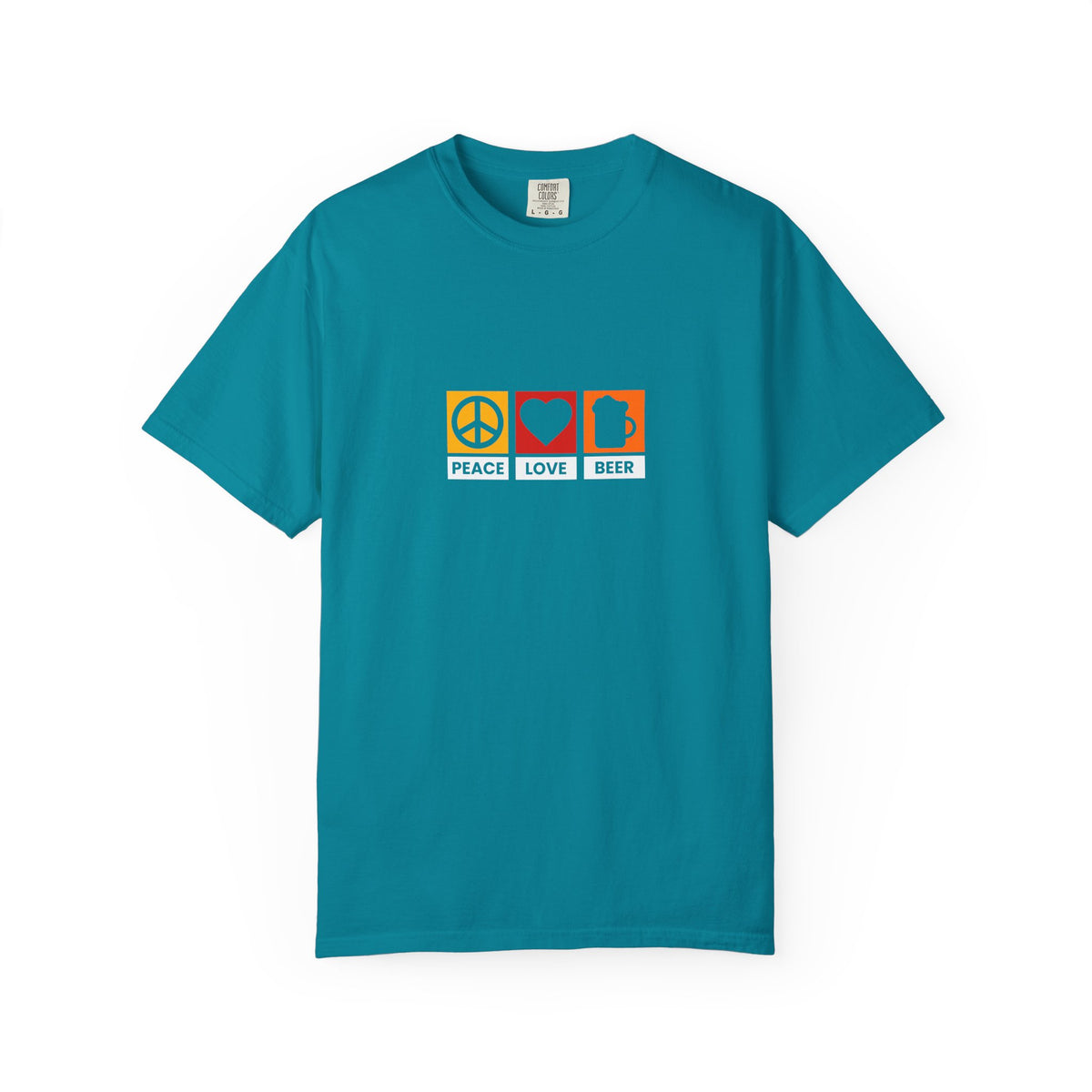 Peace Love Beer T-Shirt β Retro Icons Tee for Beer Lovers, Music Fans & Chill Vibes
