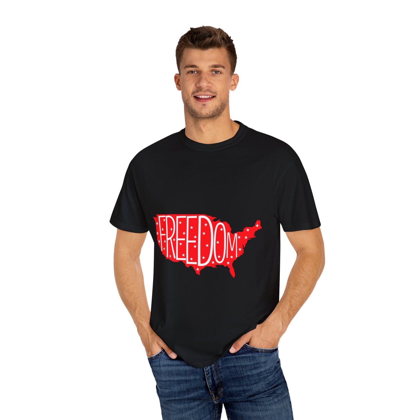 Freedom USA Unisex Garment-Dyed T-shirt, Casual Tee, Independence Day Apparel, Patriotic Shirt, Gift for Americans, USA Pride