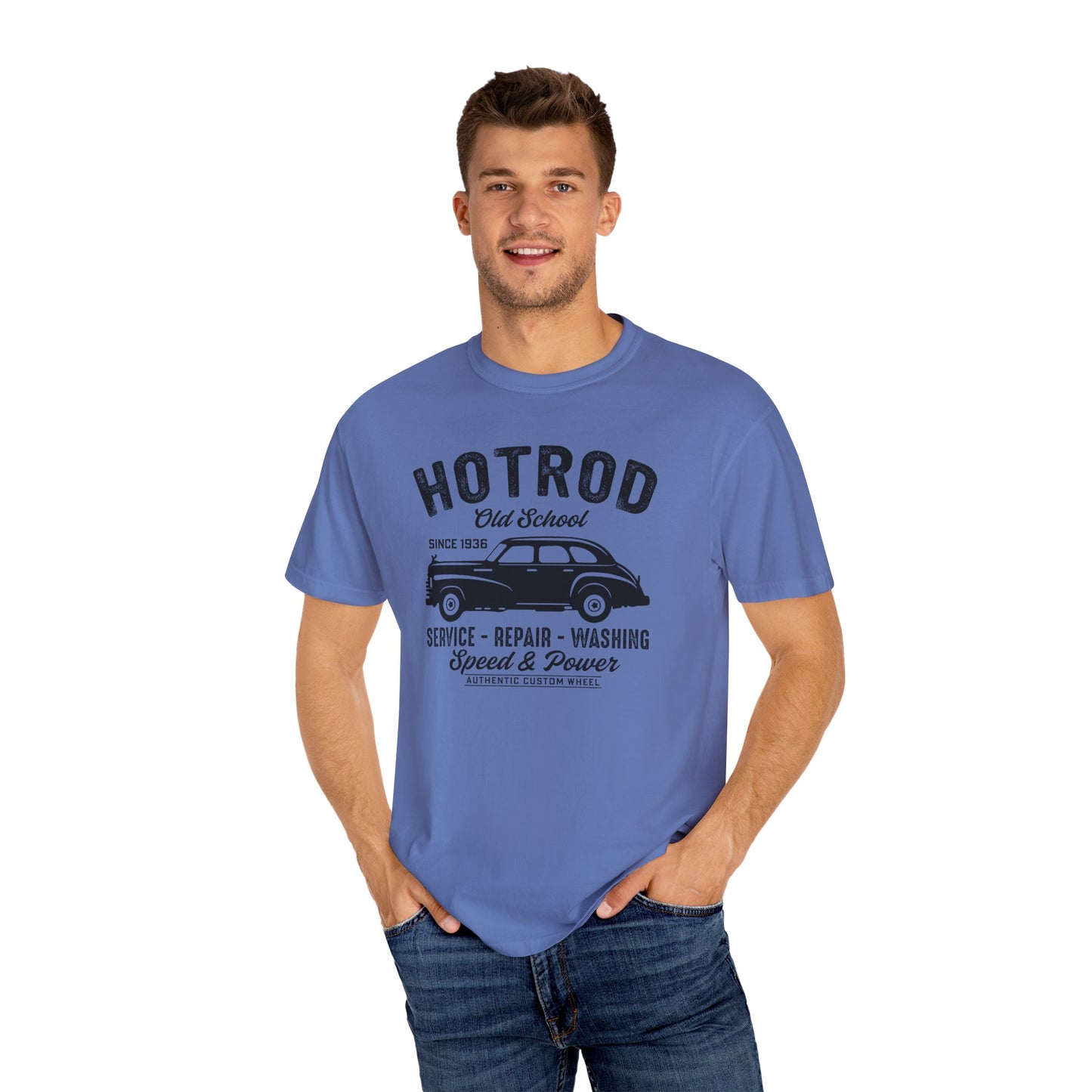 Vintage Hot Rod T-Shirt, Unisex Garment-Dyed Tee, Car Enthusiast Apparel, Retro Vehicle Shirt, Classic Car Lover Gift