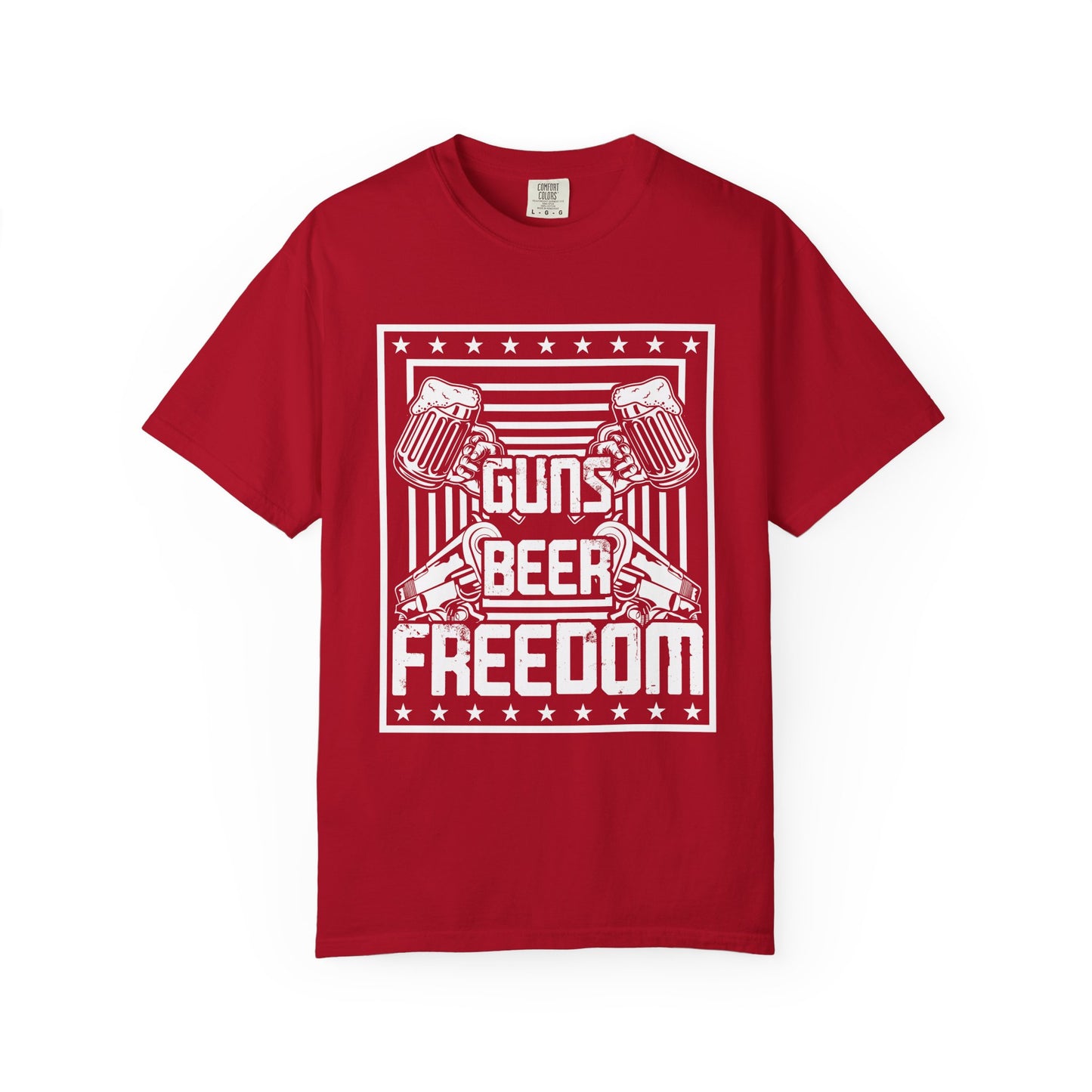 Guns Beer Freedom Graphic T-Shirt, Unisex Tee for Beer Lovers, Patriotic Shirt, Casual Everyday Wear, Independence Day Gift