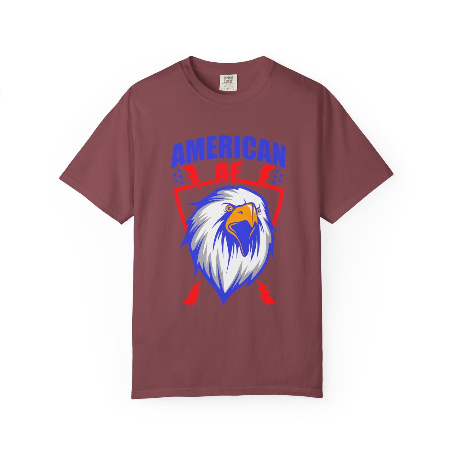 Patriotic T-Shirt with Eagle Design, American AF Tee for Independence Day, Casual Wear, Gift for Veterans, Summer Outing