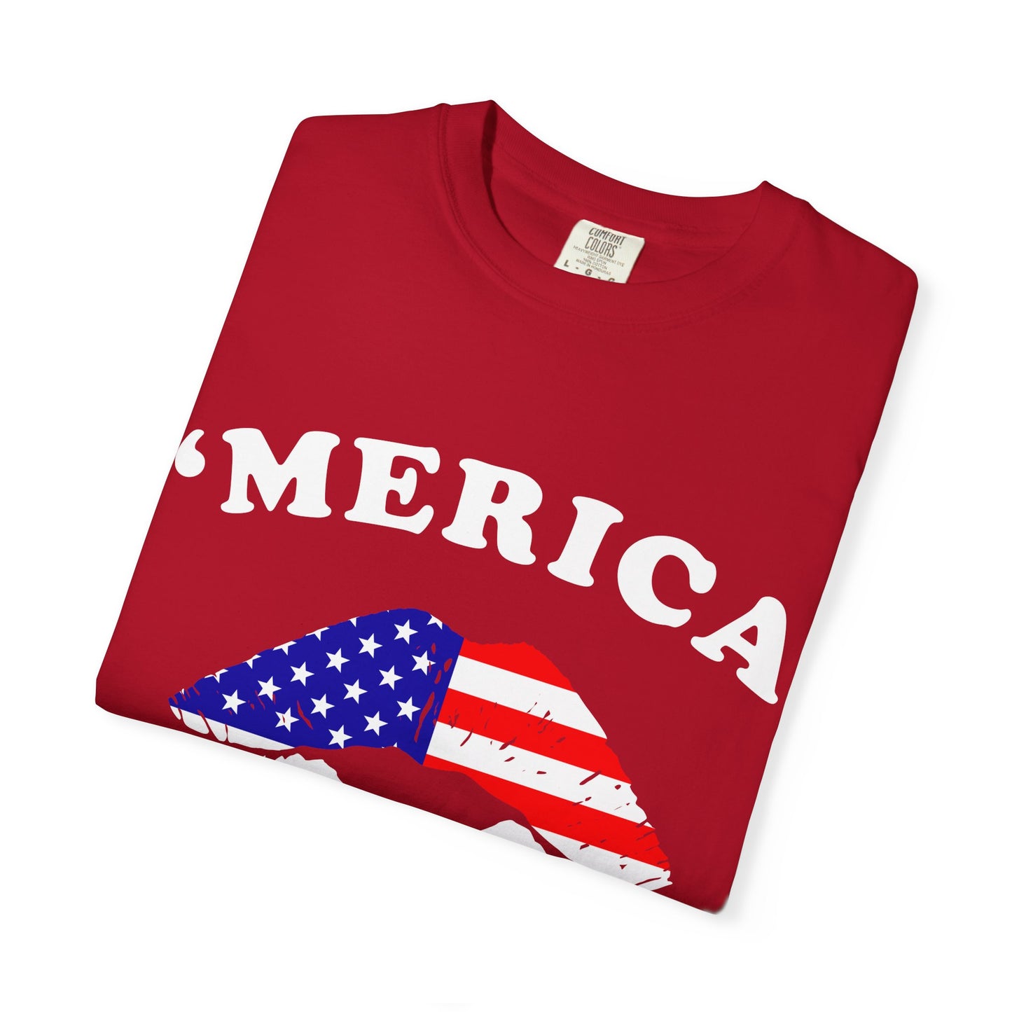 ‘Merica Lips T-Shirt – Patriotic Kiss Tee for Women Who Love Their Country Loud & Proud