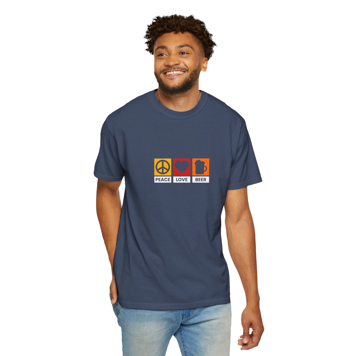Peace Love Beer T-Shirt β Retro Icons Tee for Beer Lovers, Music Fans & Chill Vibes
