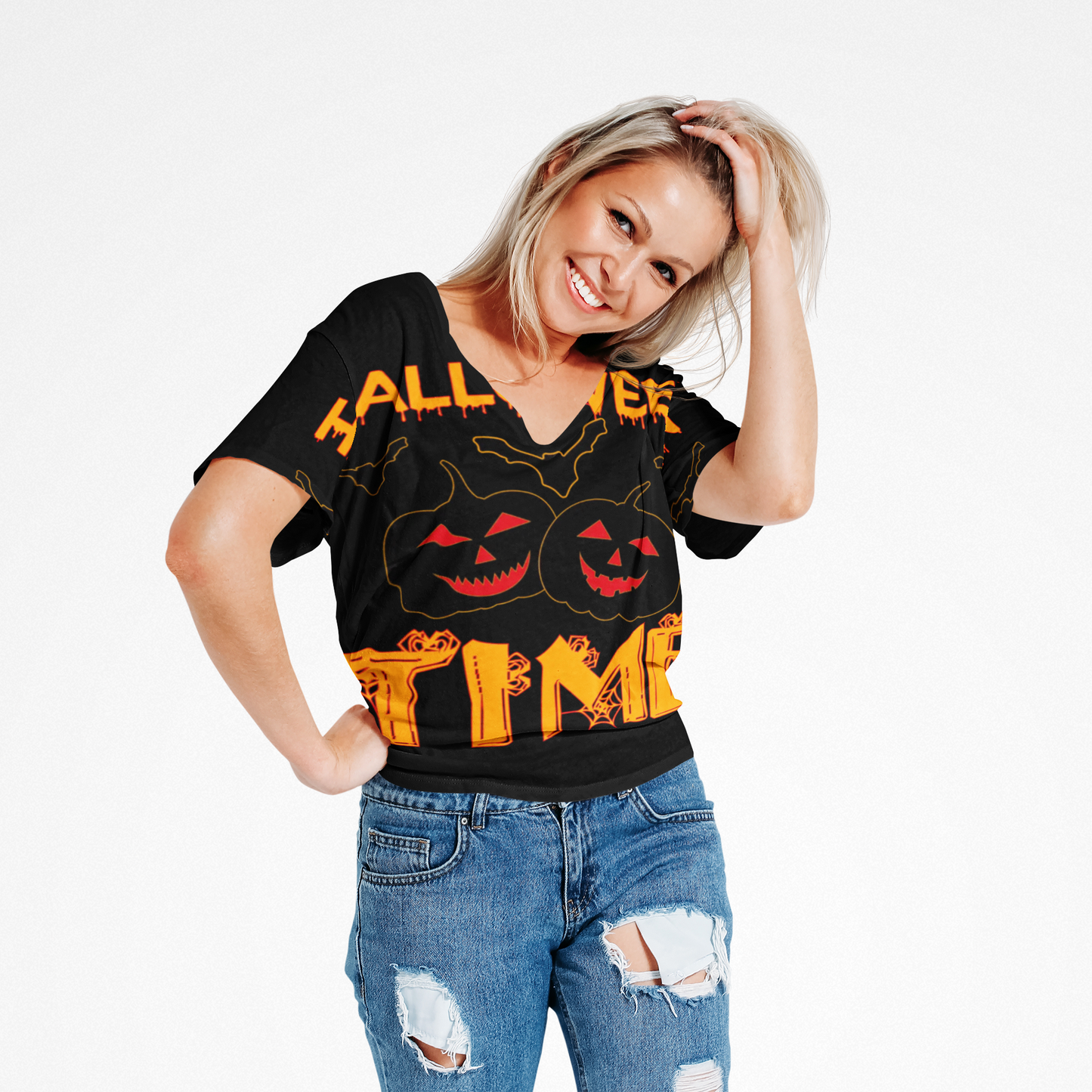 🎃 “Halloween Time” Jack-O’-Lantern Pumpkins T-Shirt 👻🕷️