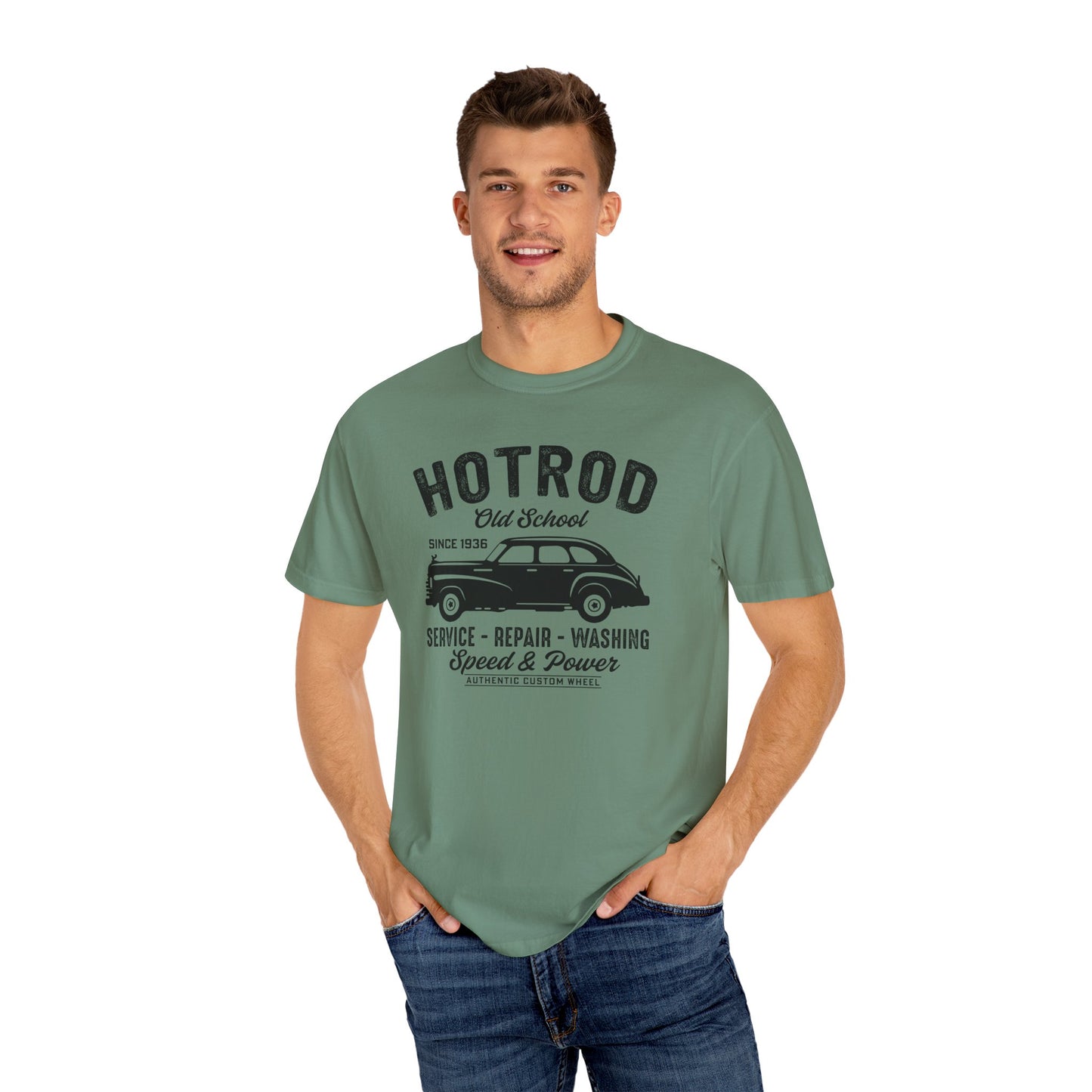 Vintage Hot Rod T-Shirt, Unisex Garment-Dyed Tee, Car Enthusiast Apparel, Retro Vehicle Shirt, Classic Car Lover Gift