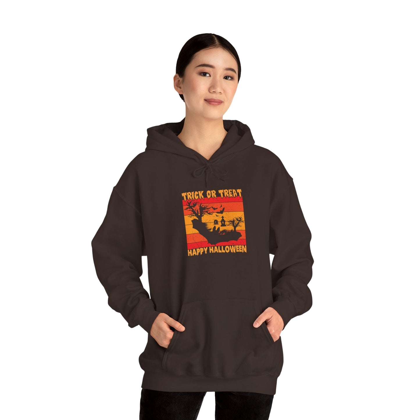 Halloween Themed Hoodie, Cozy Sweatshirt, Trick or Treat Apparel, Unisex Hoodie for Fall, Halloween Party Wear, Seasonal Wear