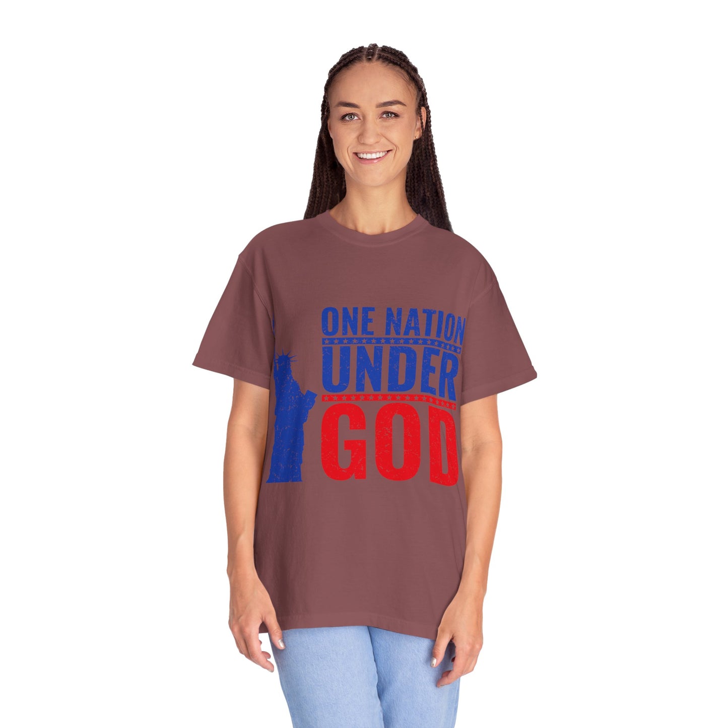 One Nation Under God T-Shirt – Patriotic Christian Tee with Statue of Liberty Design