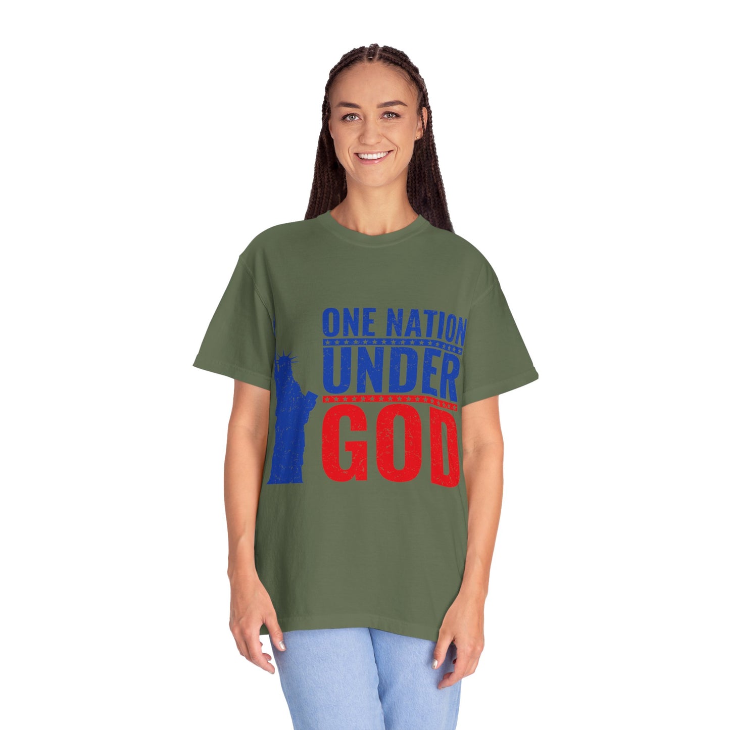 One Nation Under God T-Shirt – Patriotic Christian Tee with Statue of Liberty Design