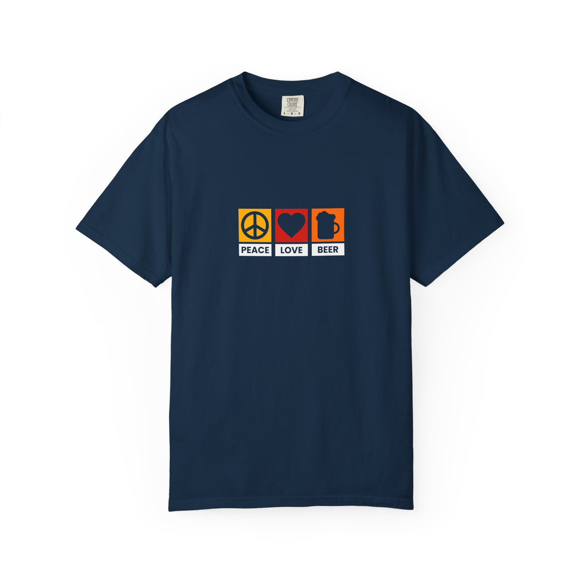 Peace Love Beer T-Shirt β Retro Icons Tee for Beer Lovers, Music Fans & Chill Vibes