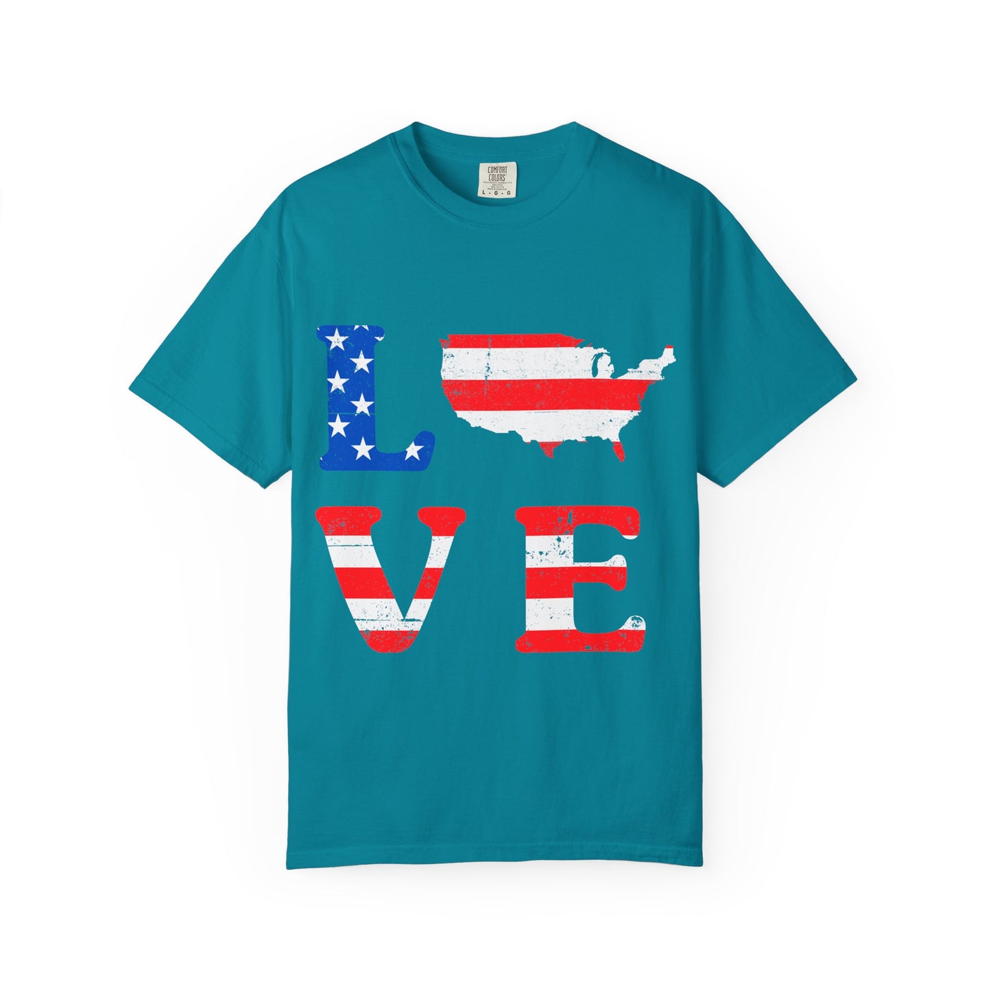 Patriotic Love T-Shirt, Unisex Tee, USA Graphic Shirt, Independence Day Apparel, Love America Shirt