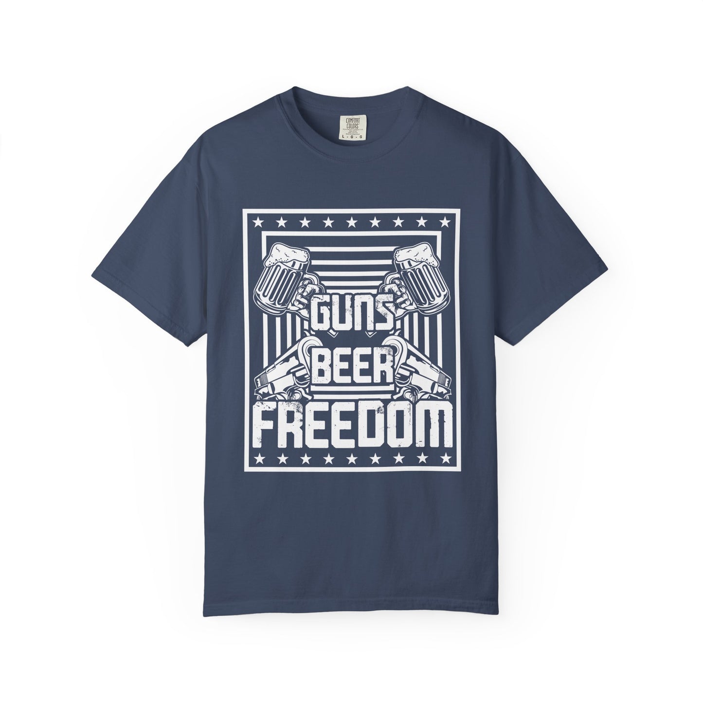 Guns Beer Freedom Graphic T-Shirt, Unisex Tee for Beer Lovers, Patriotic Shirt, Casual Everyday Wear, Independence Day Gift