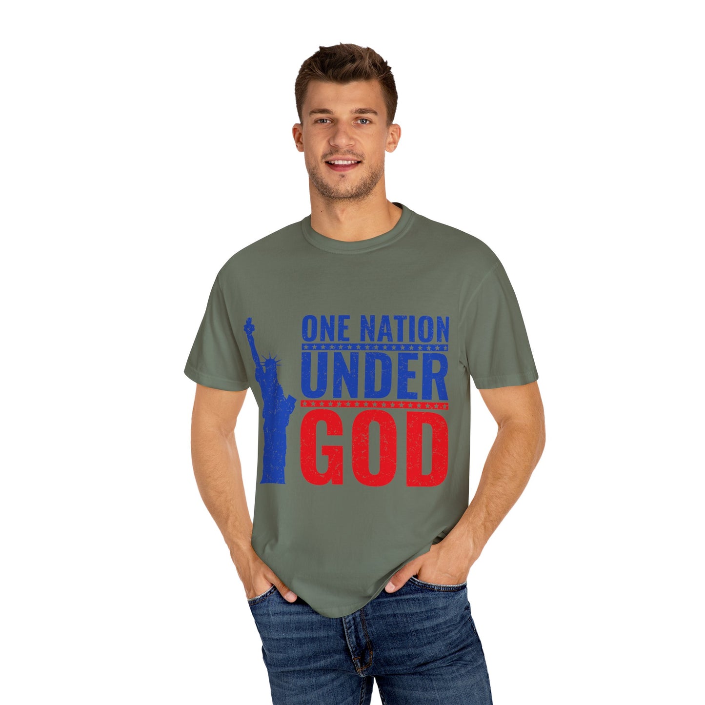 One Nation Under God T-Shirt – Patriotic Christian Tee with Statue of Liberty Design