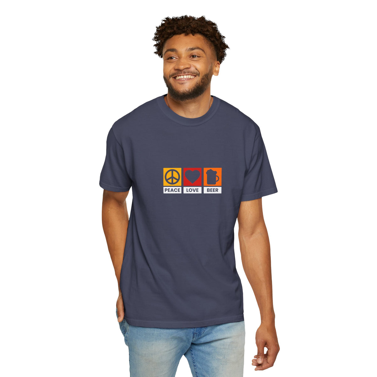 Peace Love Beer T-Shirt β Retro Icons Tee for Beer Lovers, Music Fans & Chill Vibes