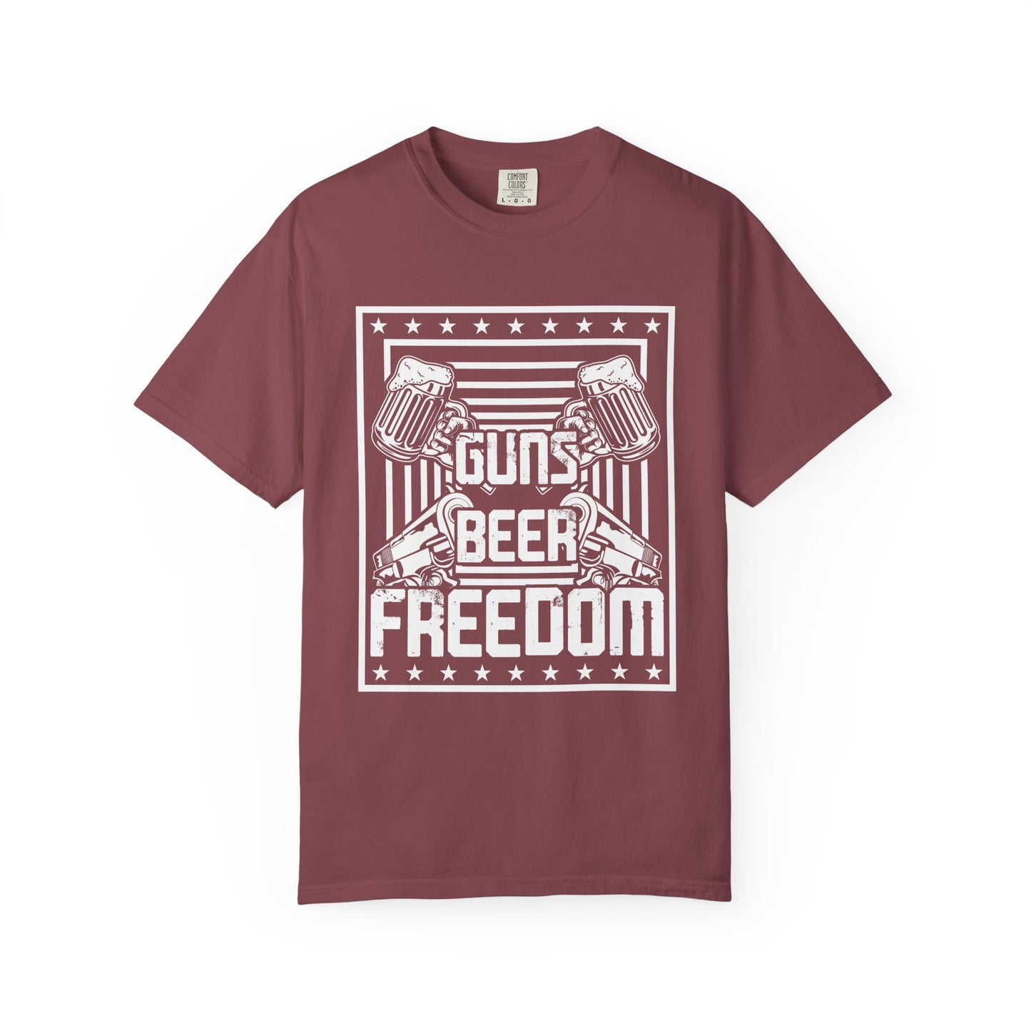 Guns Beer Freedom Graphic T-Shirt, Unisex Tee for Beer Lovers, Patriotic Shirt, Casual Everyday Wear, Independence Day Gift