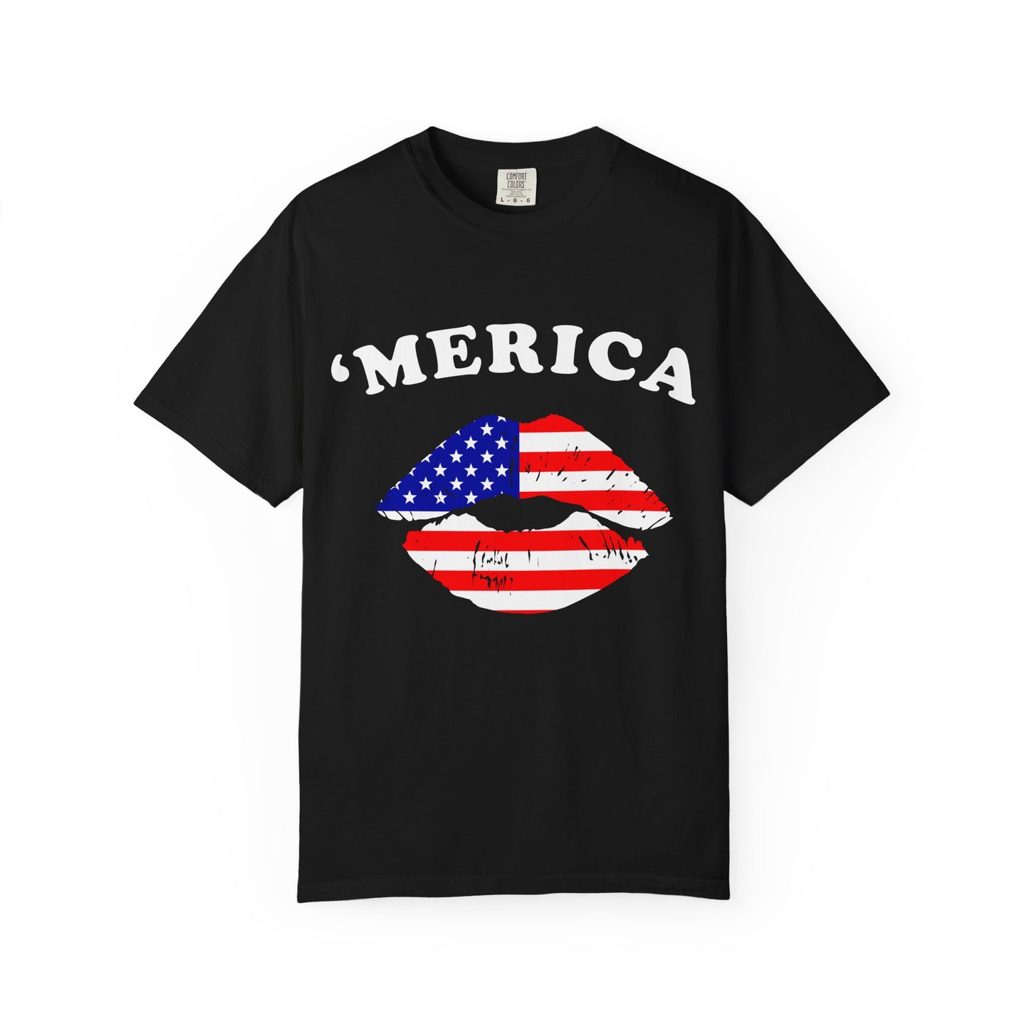‘Merica Lips T-Shirt – Patriotic Kiss Tee for Women Who Love Their Country Loud & Proud