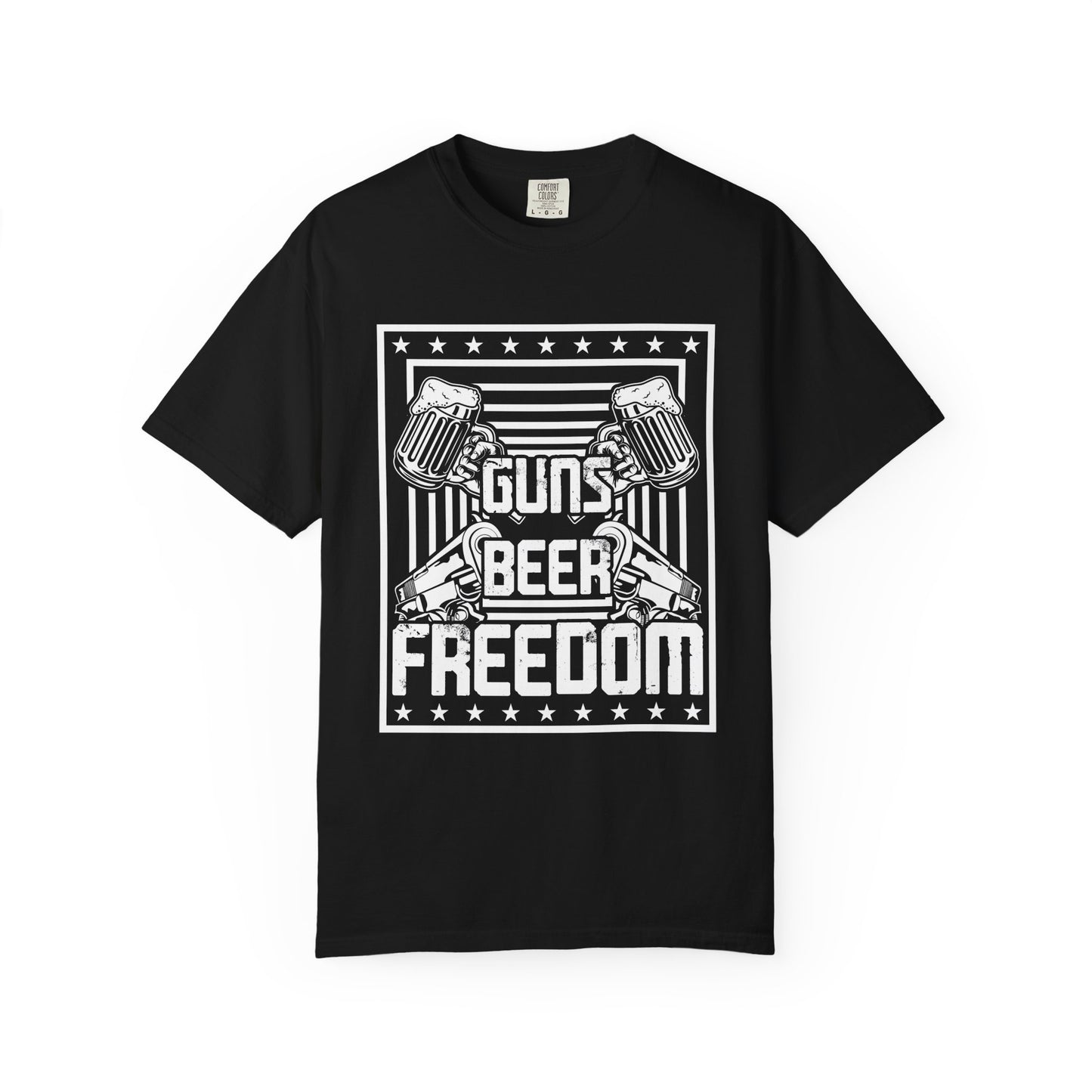 Guns Beer Freedom Graphic T-Shirt, Unisex Tee for Beer Lovers, Patriotic Shirt, Casual Everyday Wear, Independence Day Gift