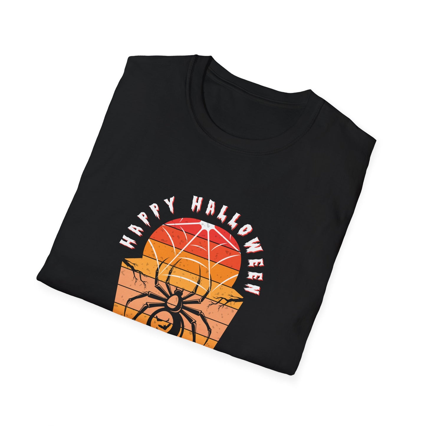 🕷️ “Happy Halloween Spider Sunset Tee” – Gildan Softstyle