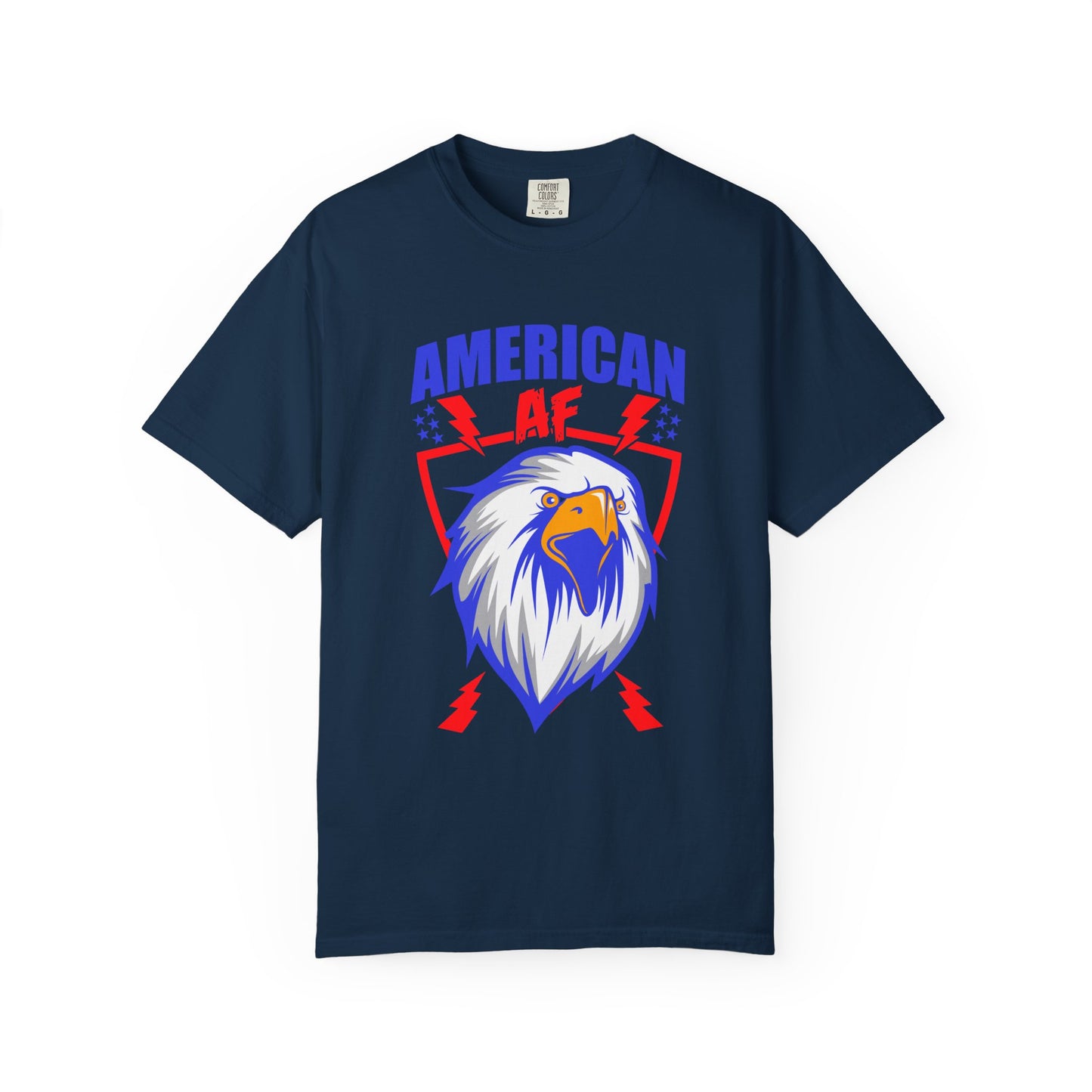 Patriotic T-Shirt with Eagle Design, American AF Tee for Independence Day, Casual Wear, Gift for Veterans, Summer Outing