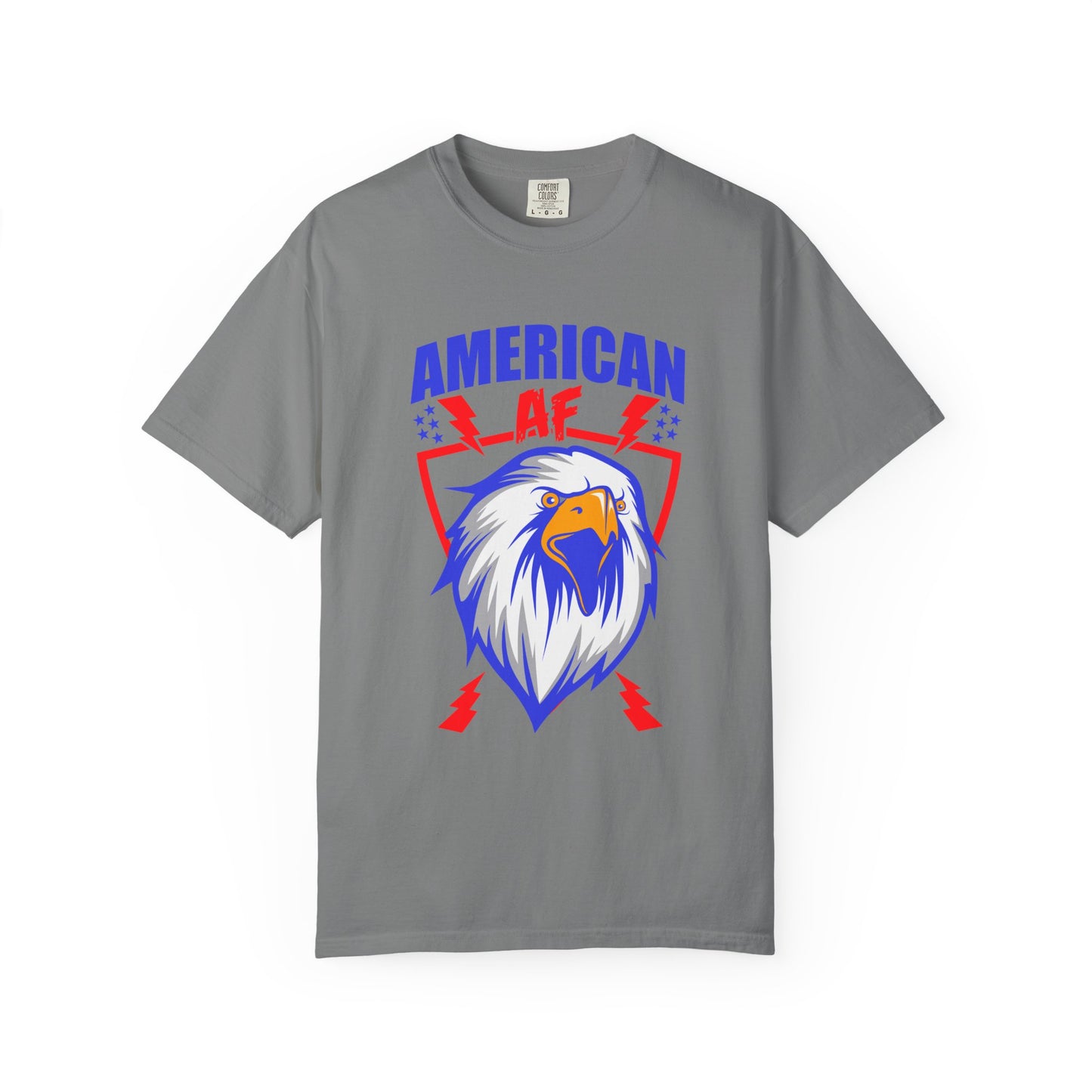 Patriotic T-Shirt with Eagle Design, American AF Tee for Independence Day, Casual Wear, Gift for Veterans, Summer Outing