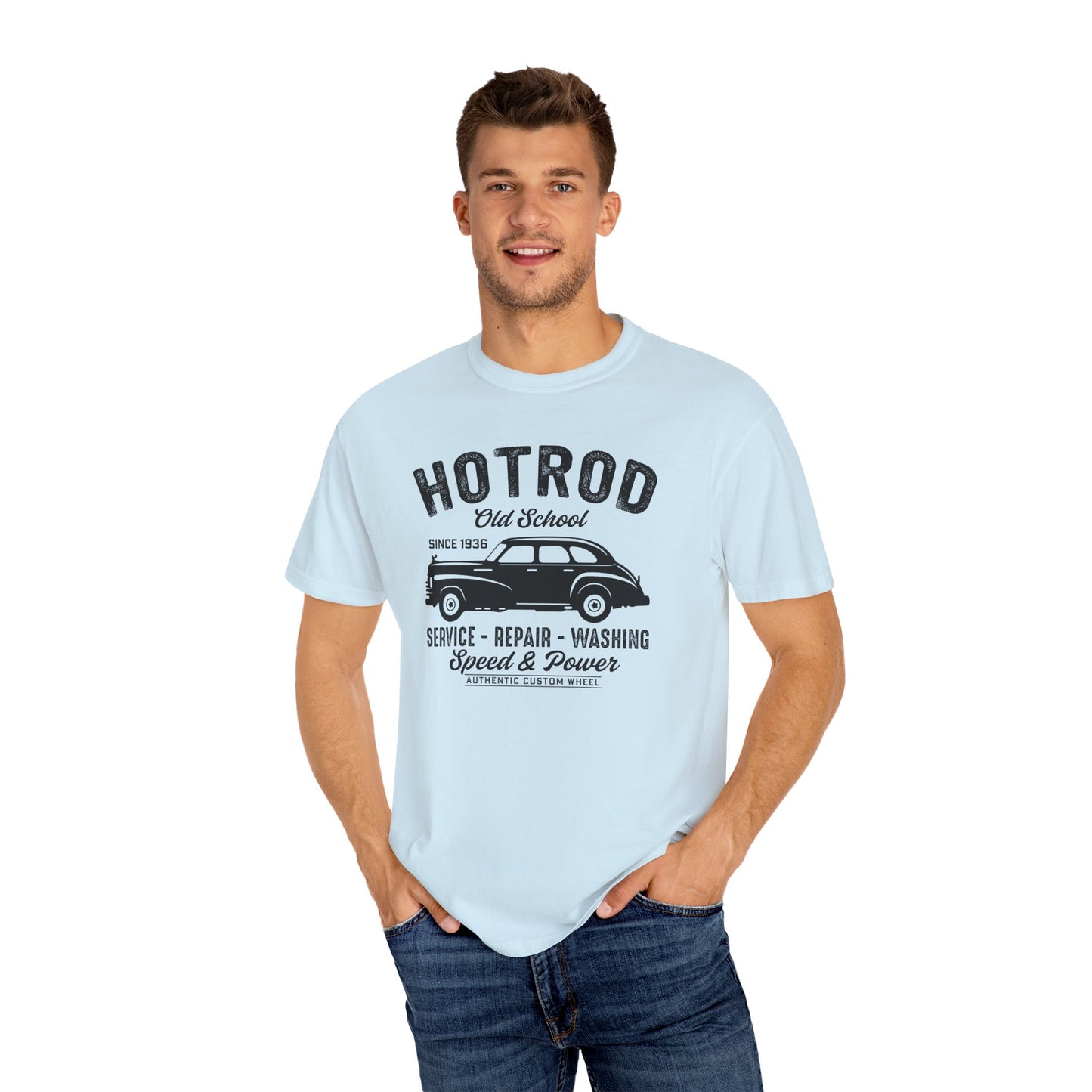 Vintage Hot Rod T-Shirt, Unisex Garment-Dyed Tee, Car Enthusiast Apparel, Retro Vehicle Shirt, Classic Car Lover Gift
