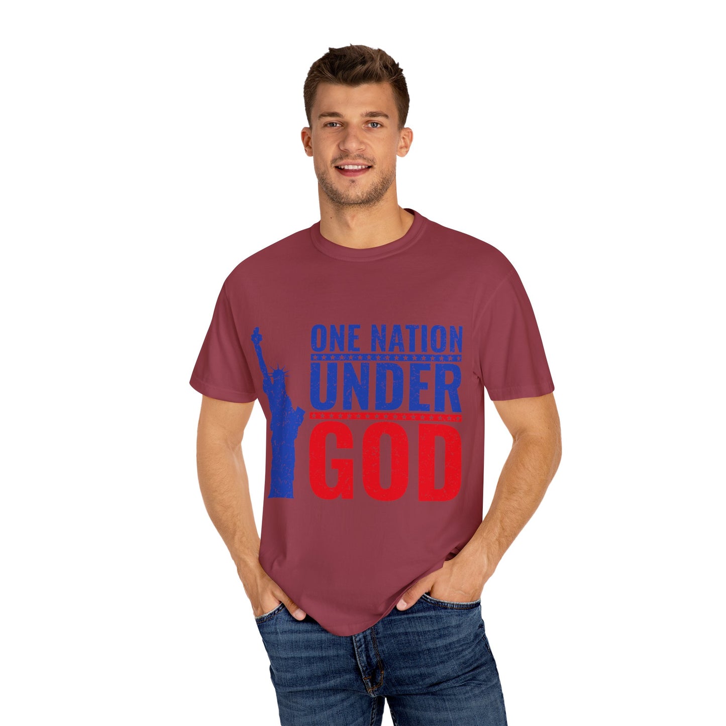 One Nation Under God T-Shirt – Patriotic Christian Tee with Statue of Liberty Design