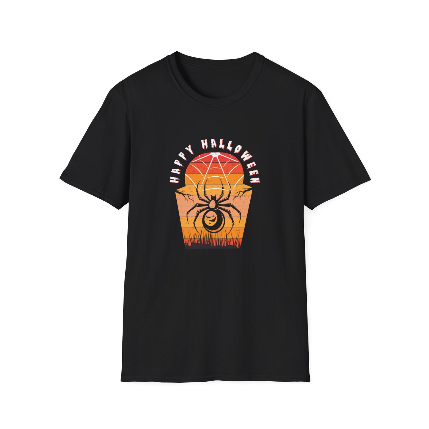 🕷️ “Happy Halloween Spider Sunset Tee” – Gildan Softstyle