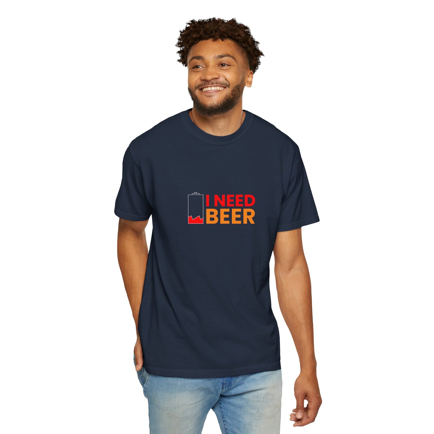 I Need Beer Battery Shirt – Funny Low Energy Beer T-Shirt for Drinkers