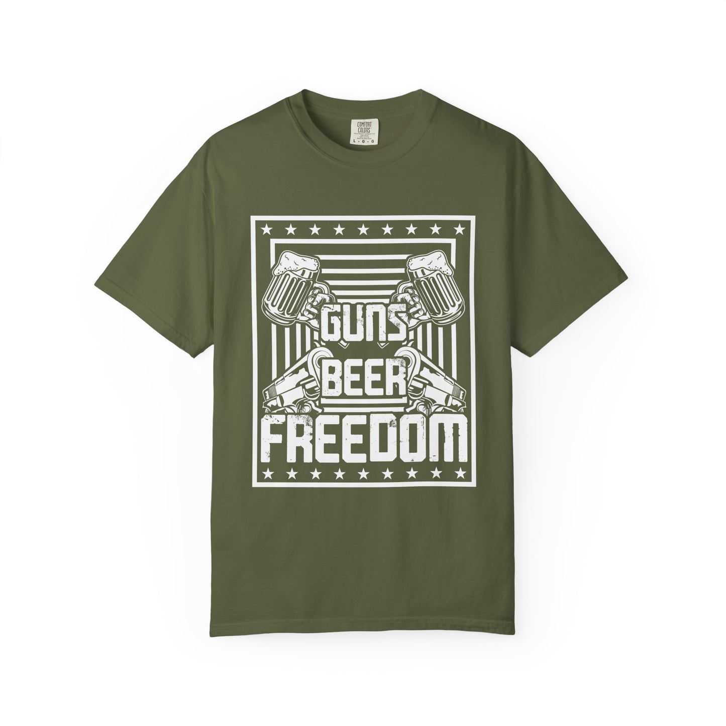 Guns Beer Freedom Graphic T-Shirt, Unisex Tee for Beer Lovers, Patriotic Shirt, Casual Everyday Wear, Independence Day Gift