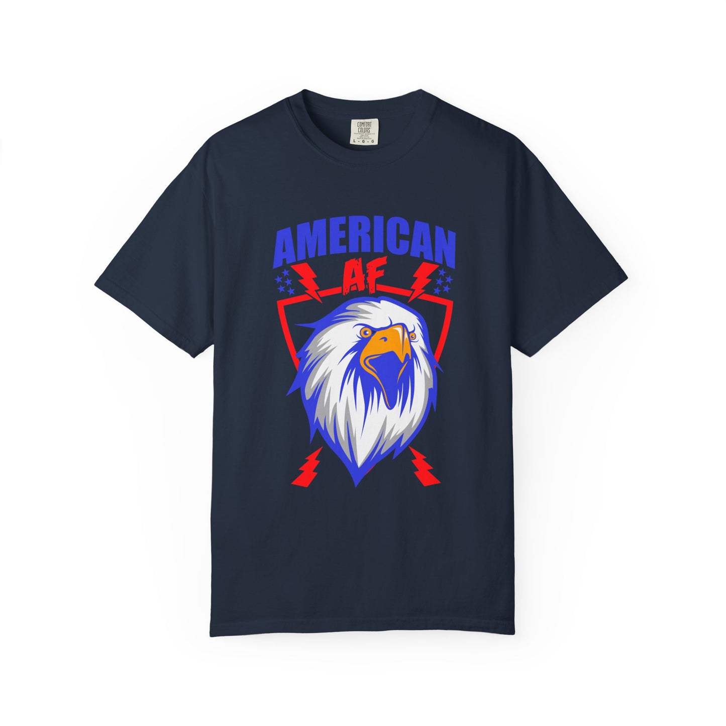 Patriotic T-Shirt with Eagle Design, American AF Tee for Independence Day, Casual Wear, Gift for Veterans, Summer Outing
