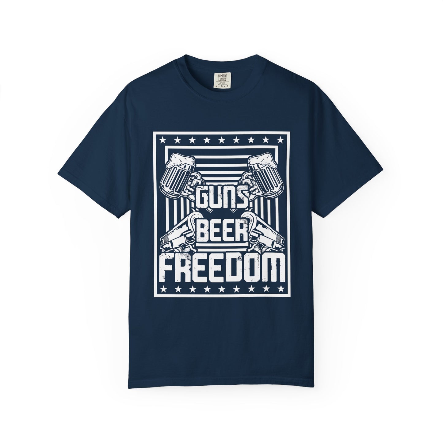 Guns Beer Freedom Graphic T-Shirt, Unisex Tee for Beer Lovers, Patriotic Shirt, Casual Everyday Wear, Independence Day Gift