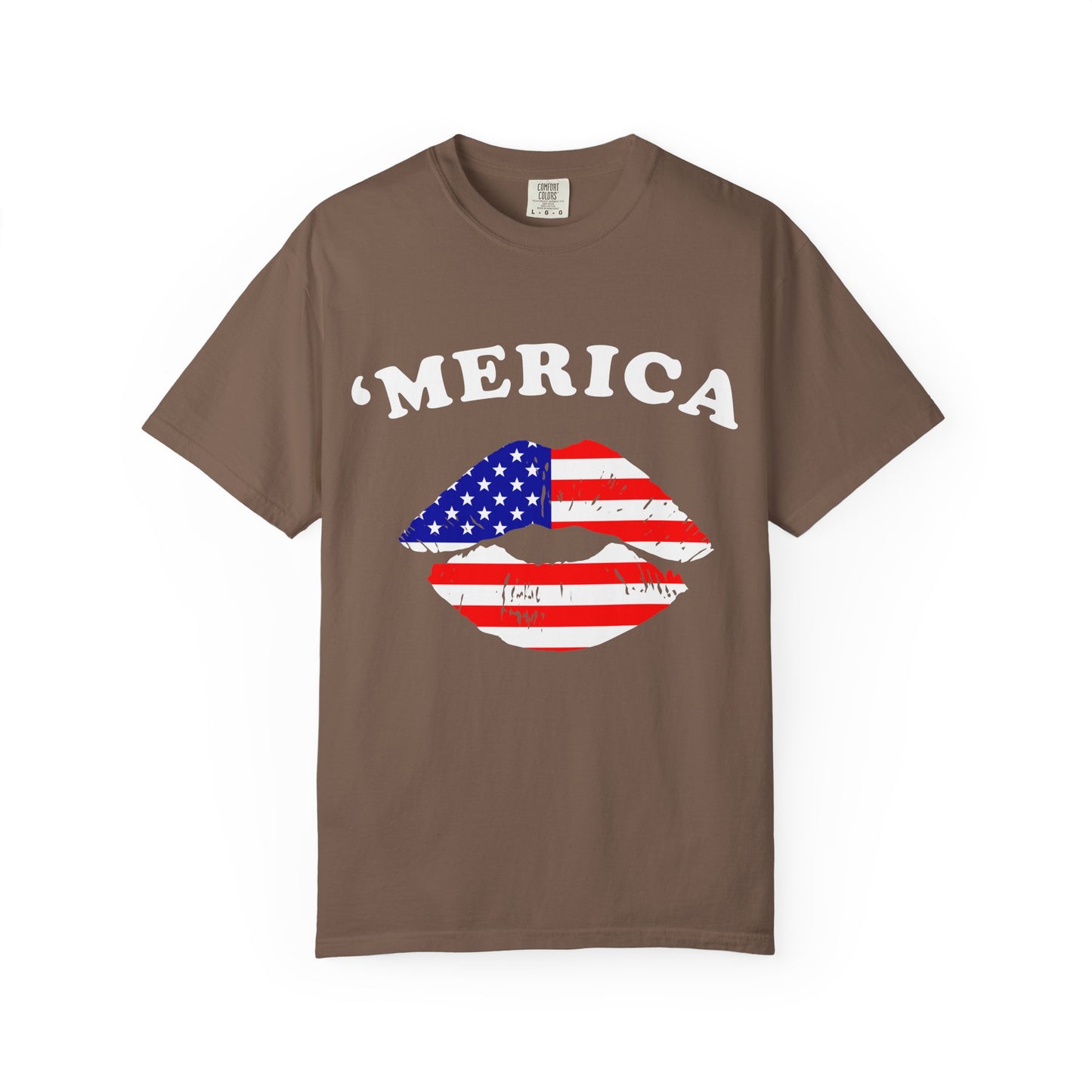 ‘Merica Lips T-Shirt – Patriotic Kiss Tee for Women Who Love Their Country Loud & Proud