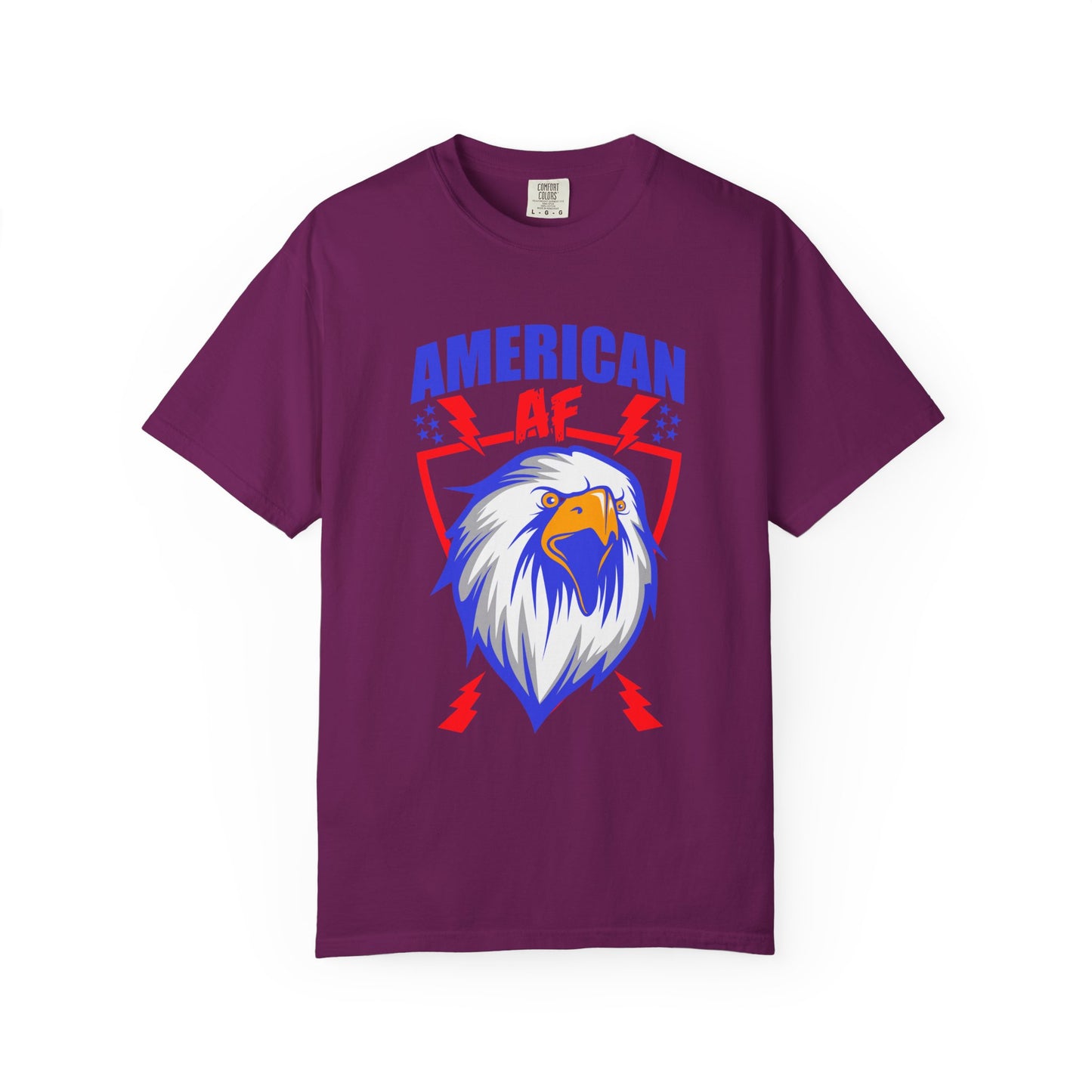 Patriotic T-Shirt with Eagle Design, American AF Tee for Independence Day, Casual Wear, Gift for Veterans, Summer Outing