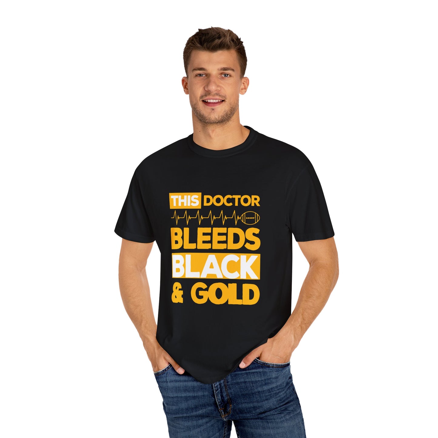 Doctor Bleeds Black & Gold T-Shirt, Unisex Tee for Healthcare Workers, Gift for Medical Professionals, Birthday Gift, Team Spirit Apparel