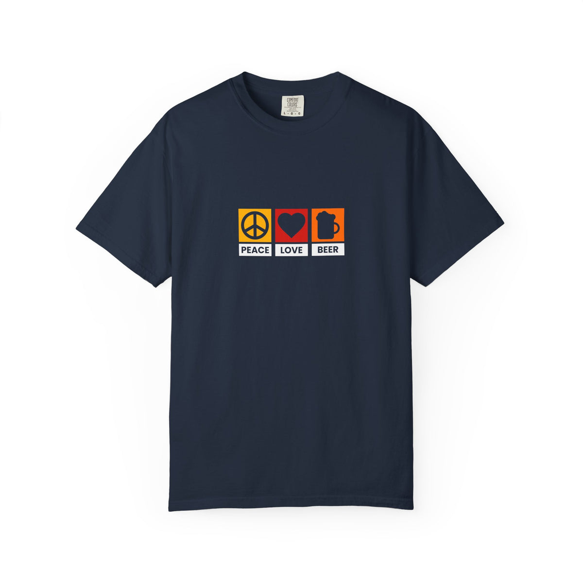 Peace Love Beer T-Shirt β Retro Icons Tee for Beer Lovers, Music Fans & Chill Vibes