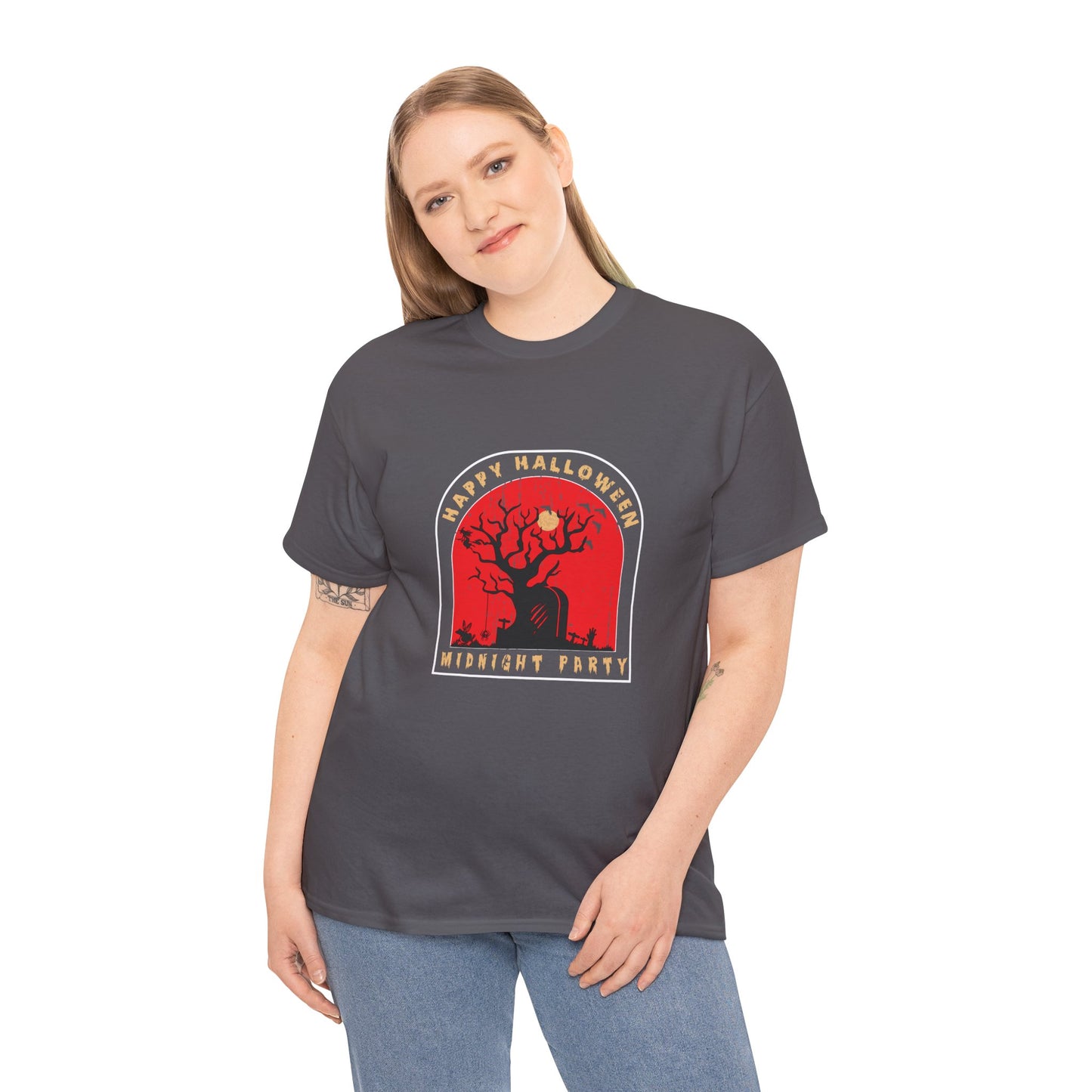 🕷️ “Happy Halloween Midnight Party” Haunted Tree Graveyard Tee 🌕